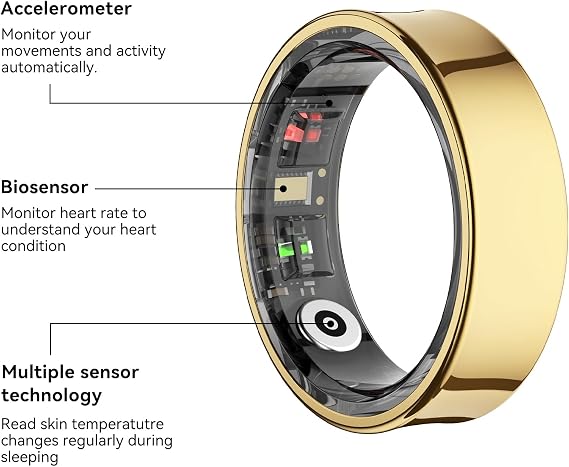 Smart Ring Health Tracker, Smart Rings for Men & Women, No Subscription Required, Long-Lasting Battery Sleep Ring, Fitness & Sleep Monitor Compatible with iOS & Android (R08, Silver, 8)