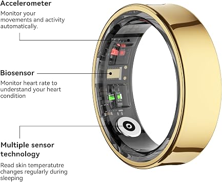 Smart Ring Health Tracker, Smart Rings for Men & Women, No Subscription Required, Long-Lasting Battery Sleep Ring, Fitness & Sleep Monitor Compatible with iOS & Android (R08, Silver, 8)