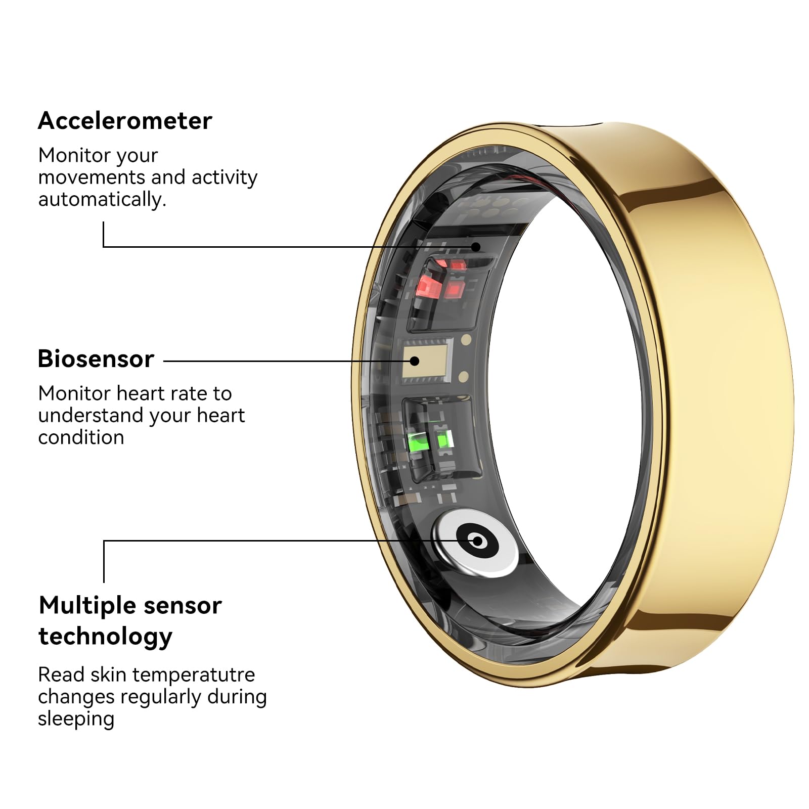 Smart Ring Health Tracker, anelli per la salute per donne e uomini, senza abbonamento, anelli per dormire a batteria a lunga durata, monitoraggio del fitness e del sonno, compatibile con