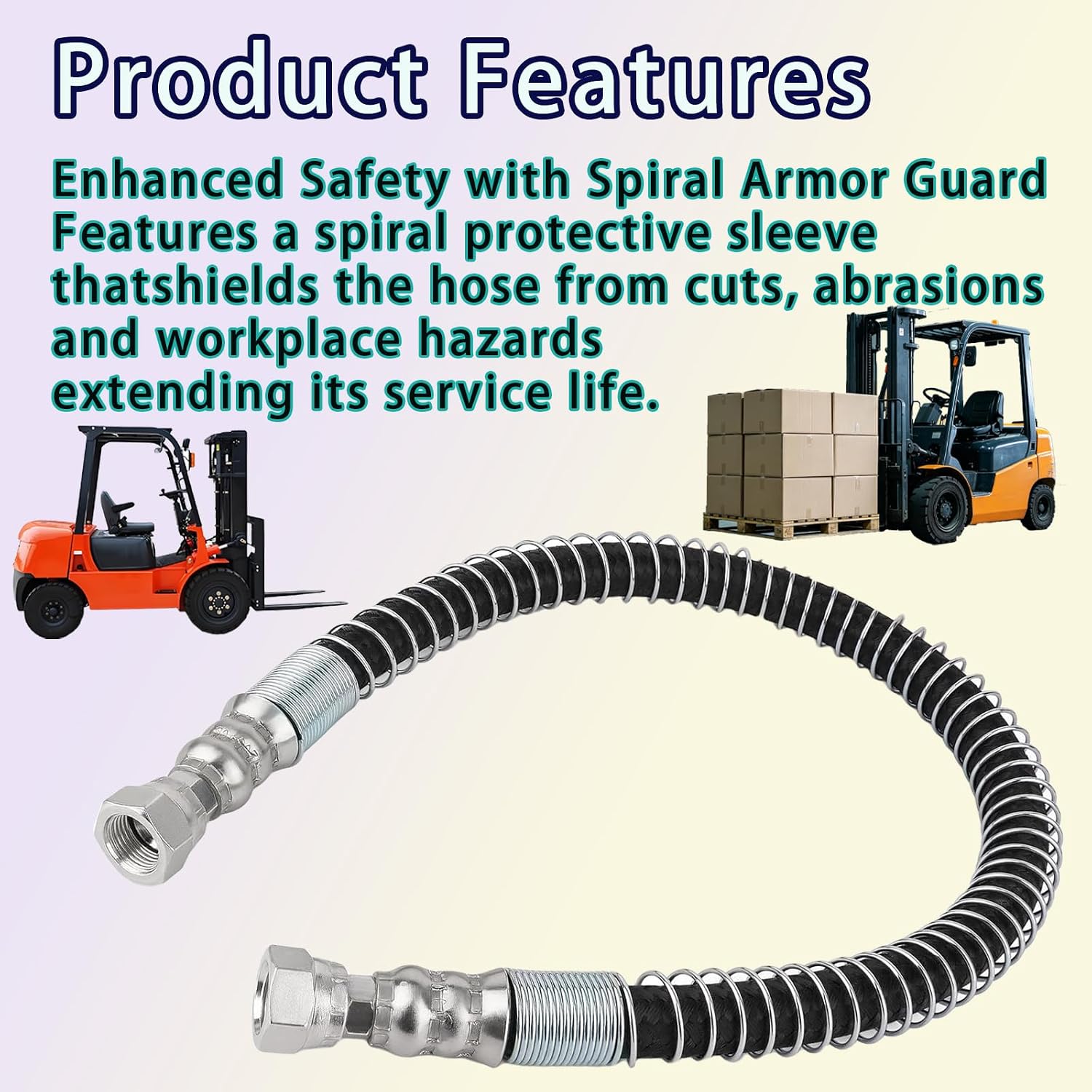 24" LPG Crimped Hose for Liquid Propane, Replacement for Universal Assembly with Spiral Guard and Tank 3/8" Fittting Connection, Compatible with Industrial Forklift Trucks & Propane Systems.