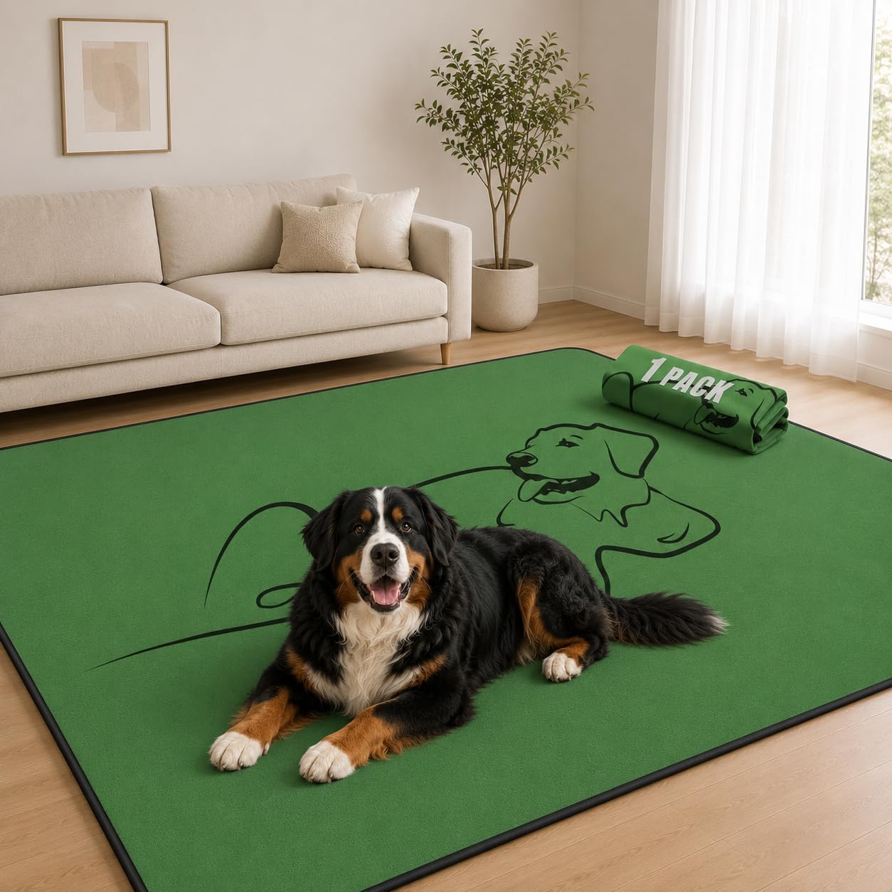 Zlune 1 Pack Washable Pee Pads for Dogs, Reusable Training Puppy pads Absorbency Non-Slip & Leak-Proof for Pet Whelping Box Playpen Crate Sofa Bed Floors (182cm × 182cm,Green)