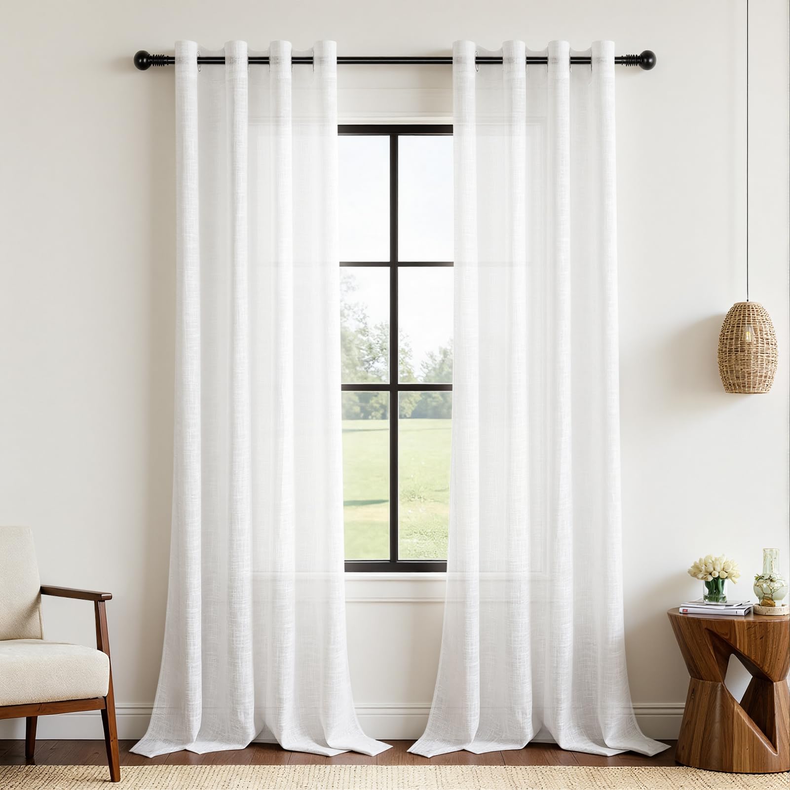 MRTREES Gardinen Leinenoptik mit Ösen 2er Set,Vorhang Weiß 245x140 cm | Vorhänge Halbtransparent,Boho Style,Landhaus,für Wohnzimmer Modern,Schlafzimmer,Fenster,Kinderzimmer,Kaffeehaus,Balkontür