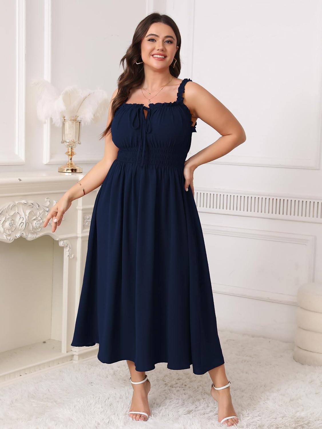 Womens Plus Size Summer Maxi Dress Sleeveless Casual Boho Spaghetti Strap Smocked Long Beach Sun Dresses - Image 6