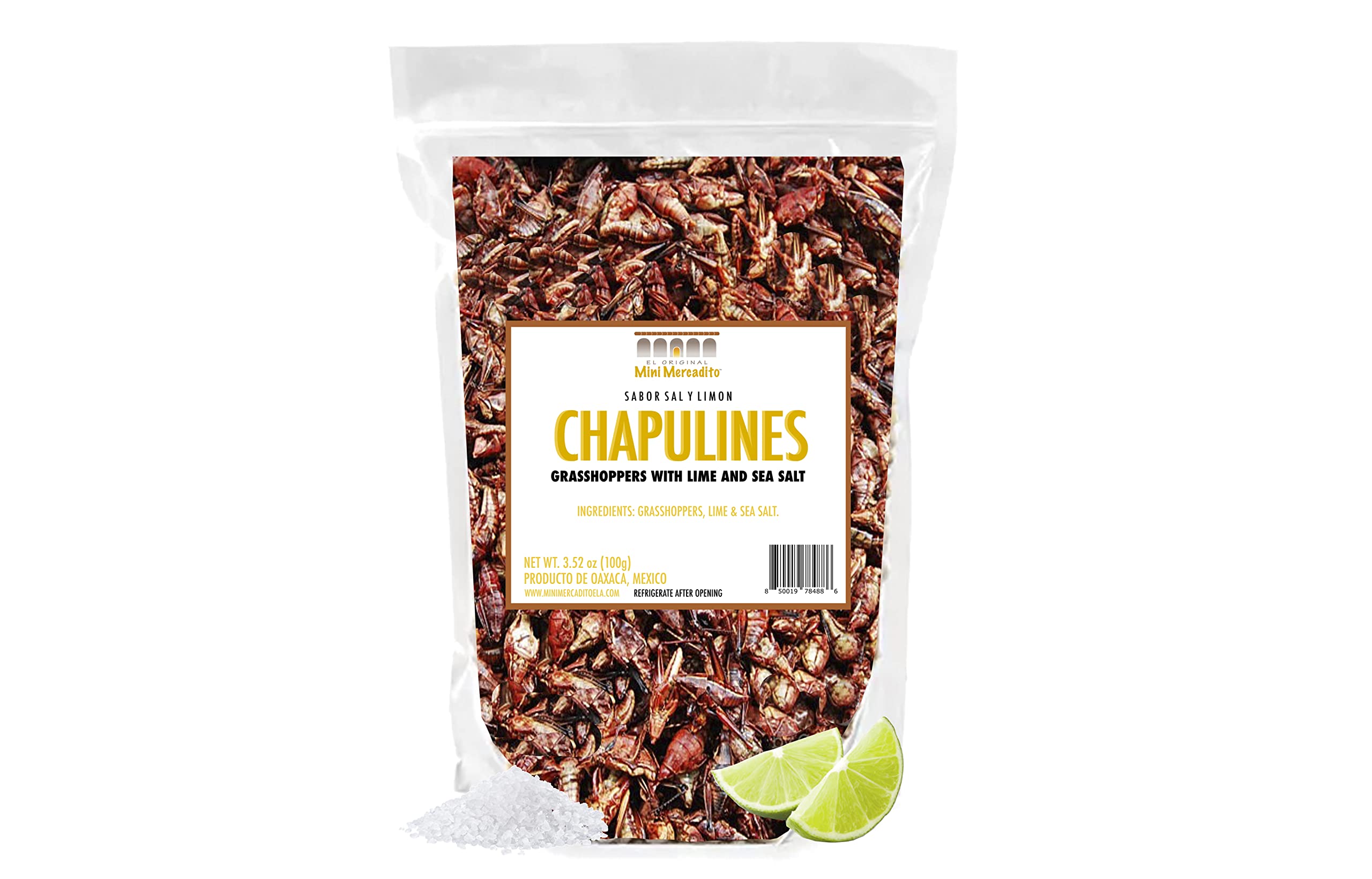 Chapulines Sabor Sal y Limon from Oaxaca Mexico 3.5oz (100g) | Ready to Eat Natural Grasshoppers with Salt & Lime