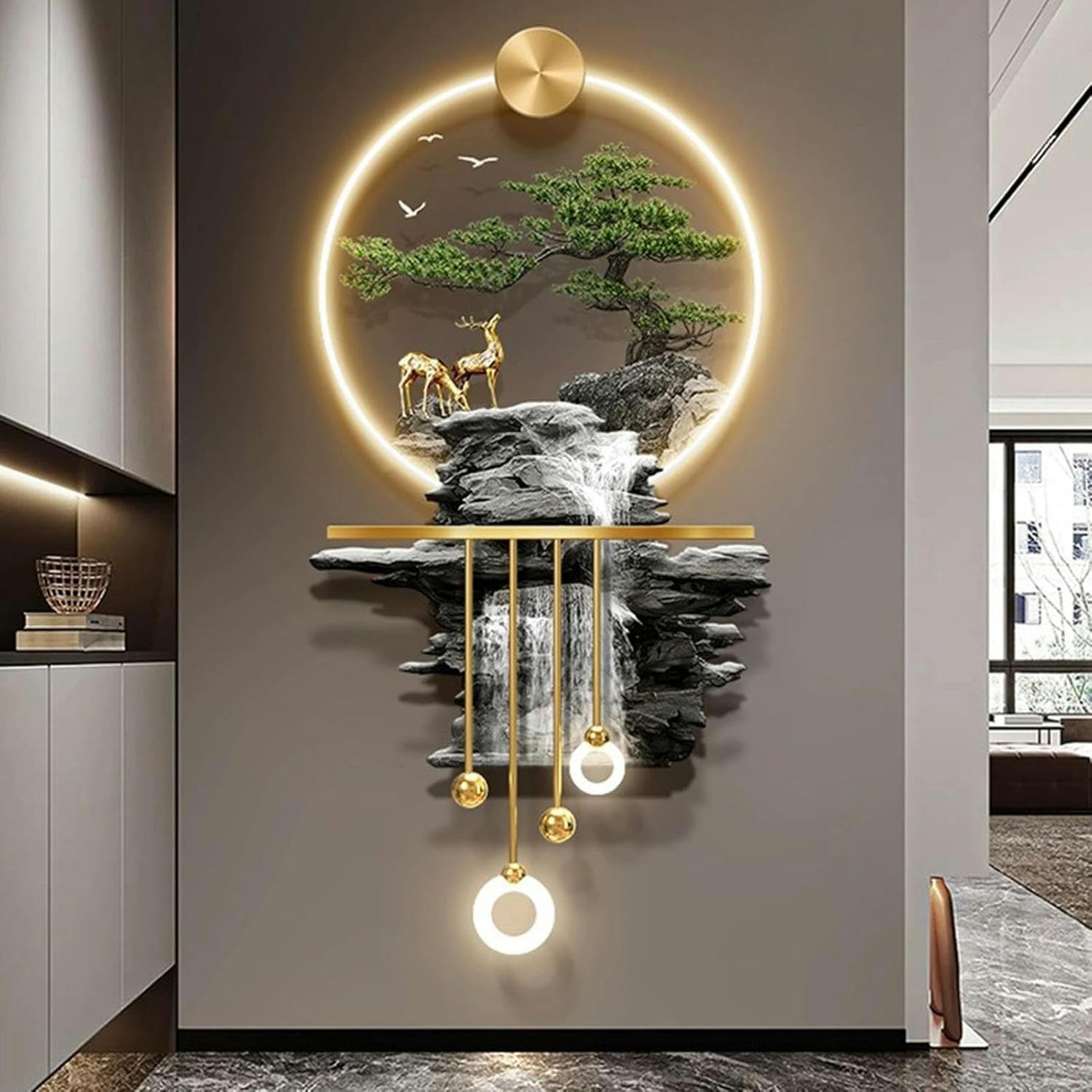 Peinture de paysage orientale décoration murale sculptures murales modernes 3D LED