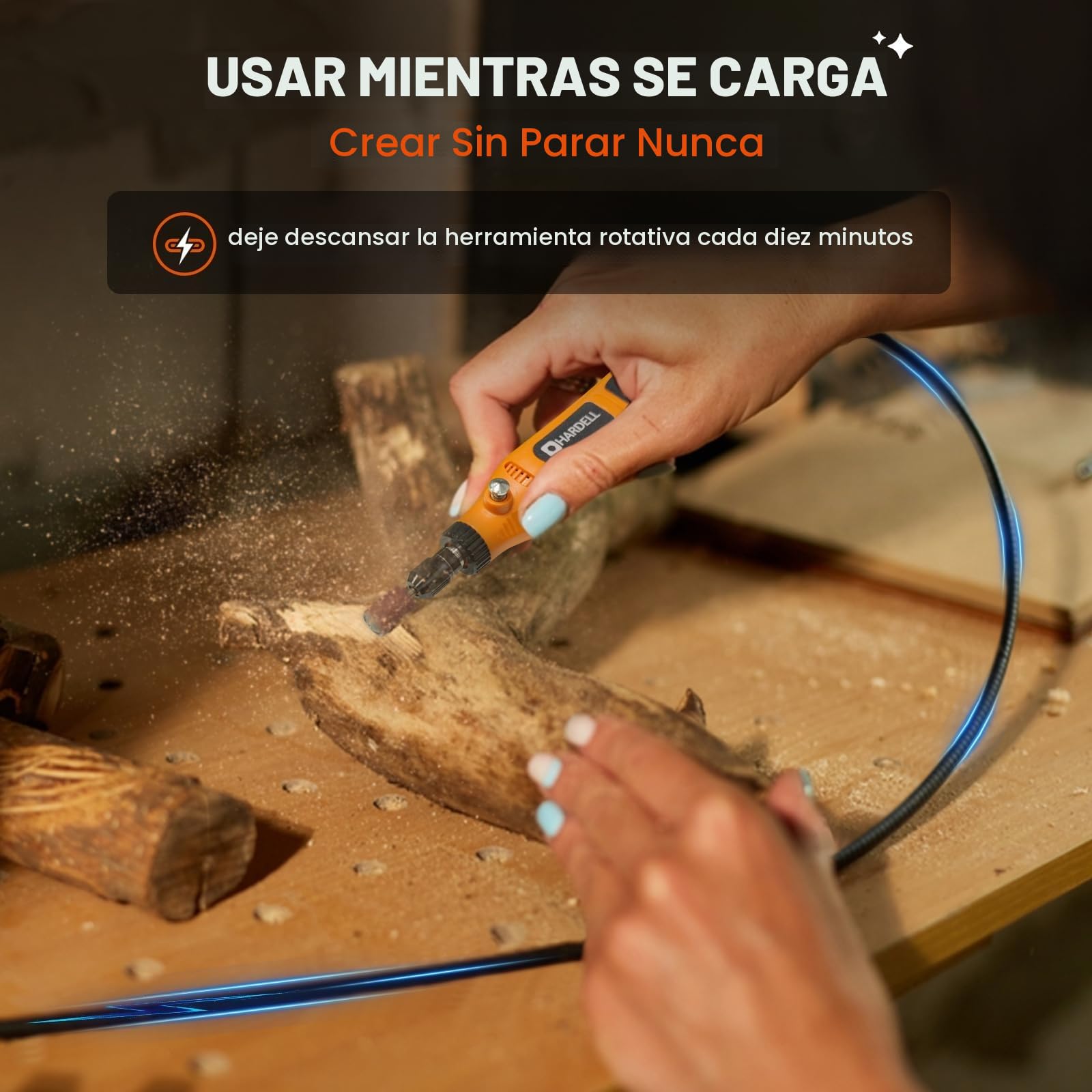 HARDELL Mini Amoladora Bateria, 3.7V Herramienta Rotativa Bateria Con 43 Accesorios, Usar Mientras Se Carga, 5 Velocidades para Pulido, Esmerilar, Grabar, Perforar, Lijado, Moler, Bricolaje