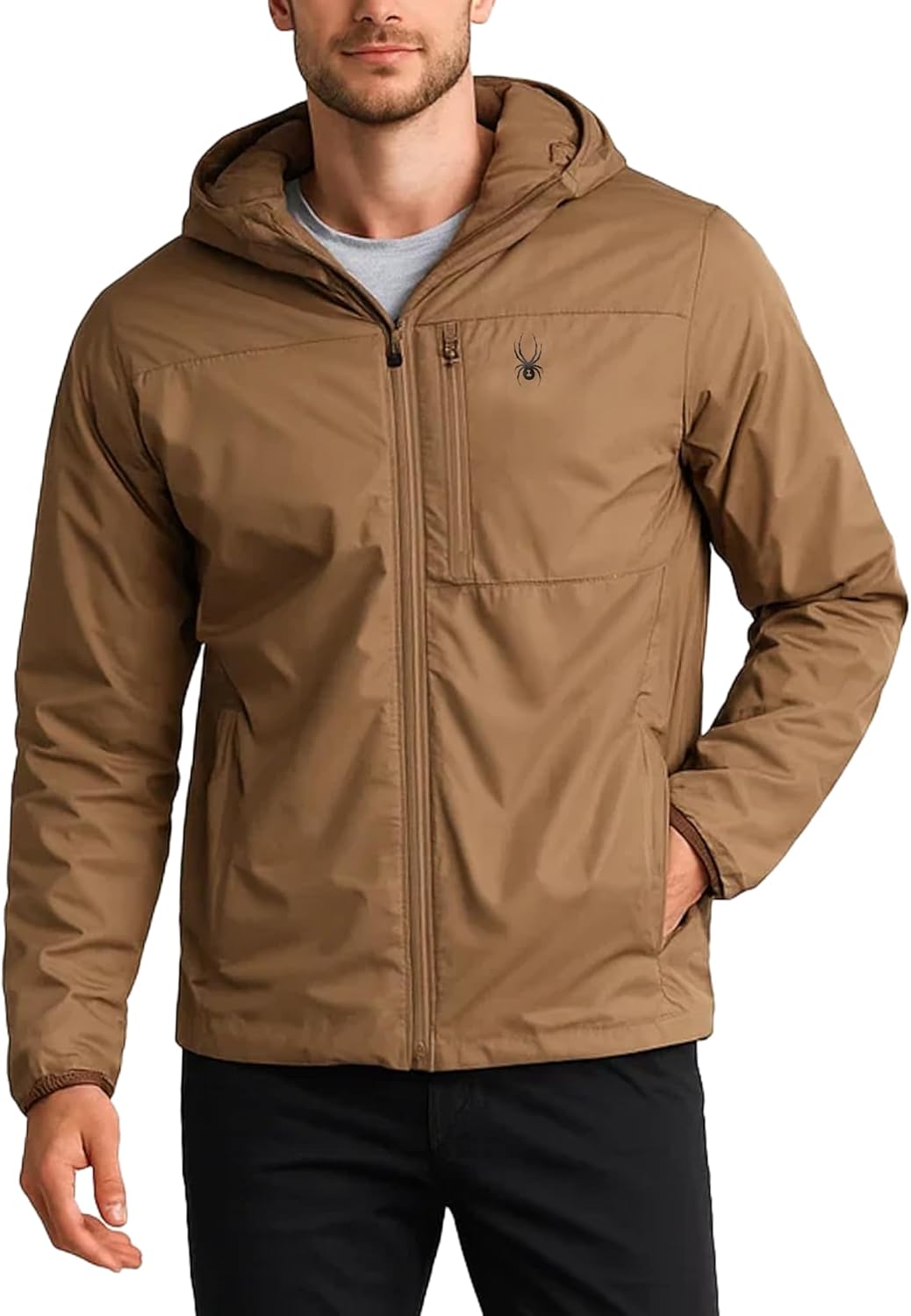 Spyder Mens Windbreaker Jacket - Lightweight Insulated Water-Resistant Active Zip Up Hooded Windbreaker Jackets for Men