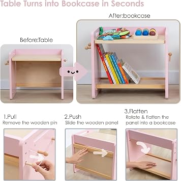 Montessori Weaning Table and Chair Set, Adjustable Toddler Table, Pink | Adjustable Wooden Design for Meals, Learning, Play, and Everyday Routines