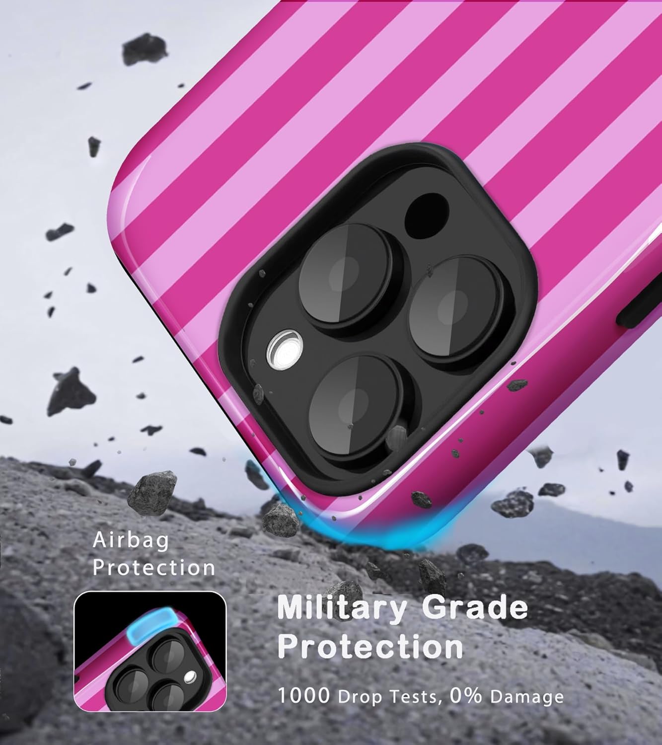 Compatible with iPhone 16 Pro Max Case Cute Striped Aesthetic Retro Design for Women Girls Fall Chic Girly Pretty Dual Layer Hybrid Protection Elegant Case for iPhone 16 Pro Max-Hot Pink - Image 5