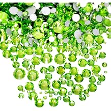 AD Beads 1440 Pieces Mixed Size No Hotfix Glue on Quality Glass Flatback Rhinestones Round Crystal Gems 10 Peridot