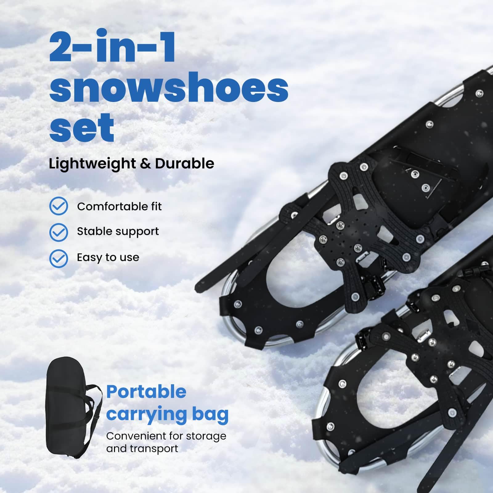 vidaXL Ciaspole 3 in 1 Argento e Nero 78,5 x 22 cm Alluminio e HDPE, Ciaspole in alluminio per il giardino, attrezzatura outdoor regolabile, accessori moderni per camminare sulla neve