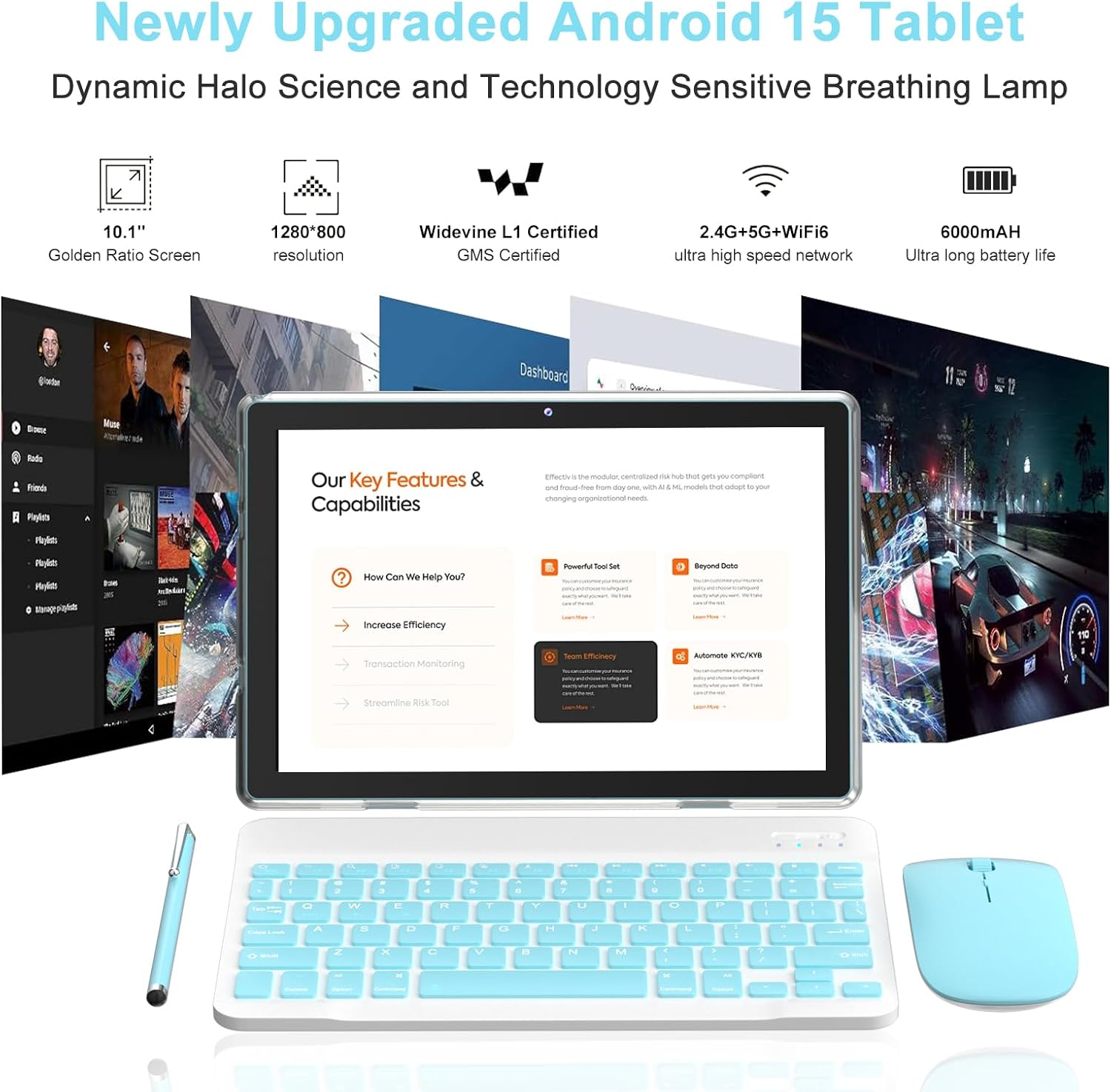 2 in 1 Android Tablet 18GB RAM+128GB ROM Tablets 10 inch Android 15 Tablet Set, Tablets with Keyboard Case Mouse Stylus, 10.1 IN Touch Screen 2MP+8MP Dual Camera 6000 mAh battery Tab 5G WiFi-6 Tableta