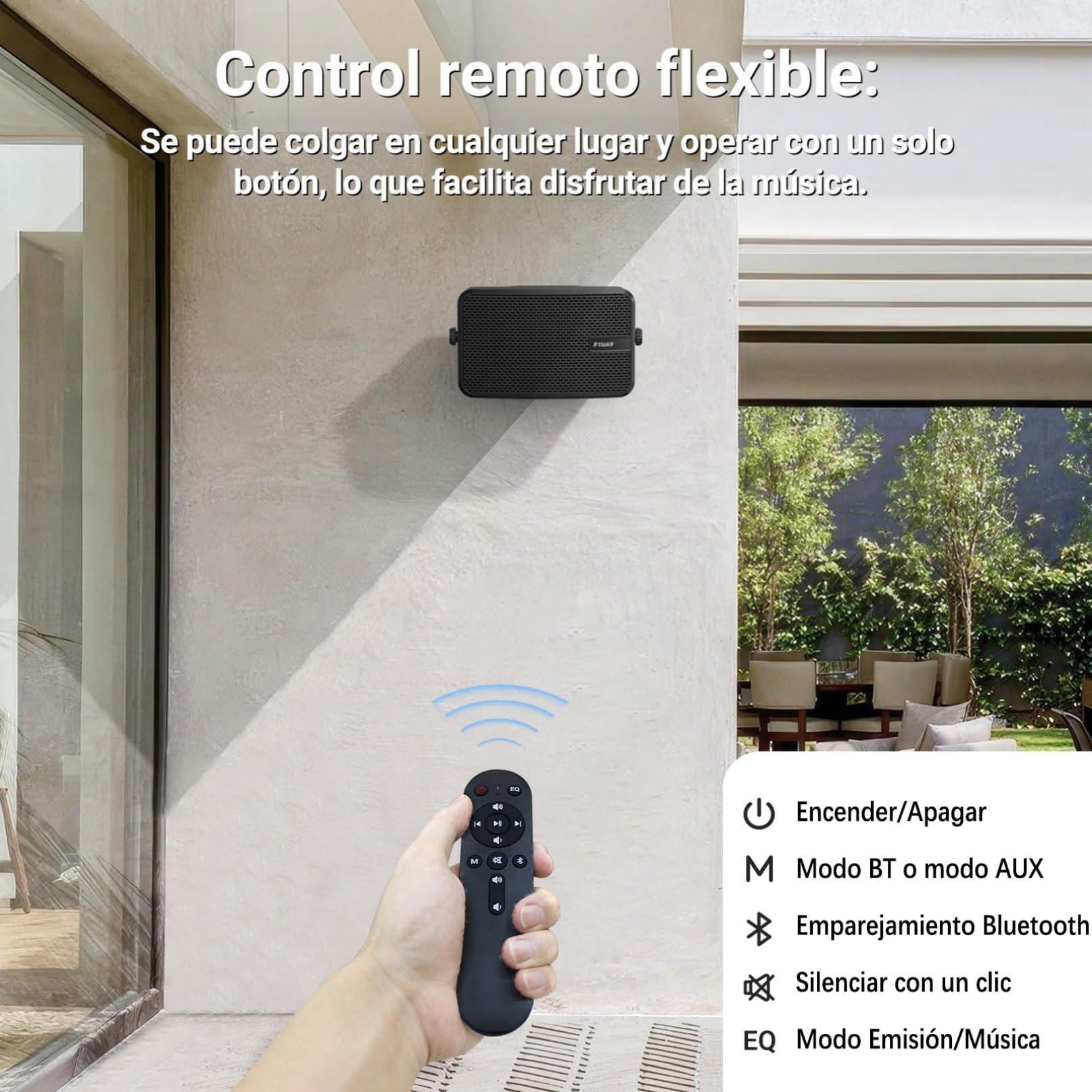Inwa Altavoz Bluetooth Exteriores, 400W Altavoces Activos Pasivos Pared, Sistema de Sonido Estéreo Inalámbrico Impermeable para Interior Exterior con Entrada Aux (Par, MZ622, Control Remoto, RMS 40W)