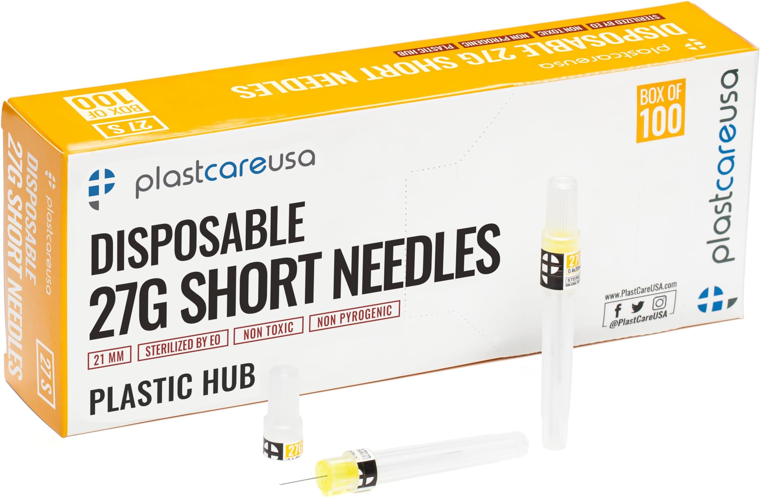 100 Disposable Dental Needles in a Perforated Box (27G Short), Length 21mm