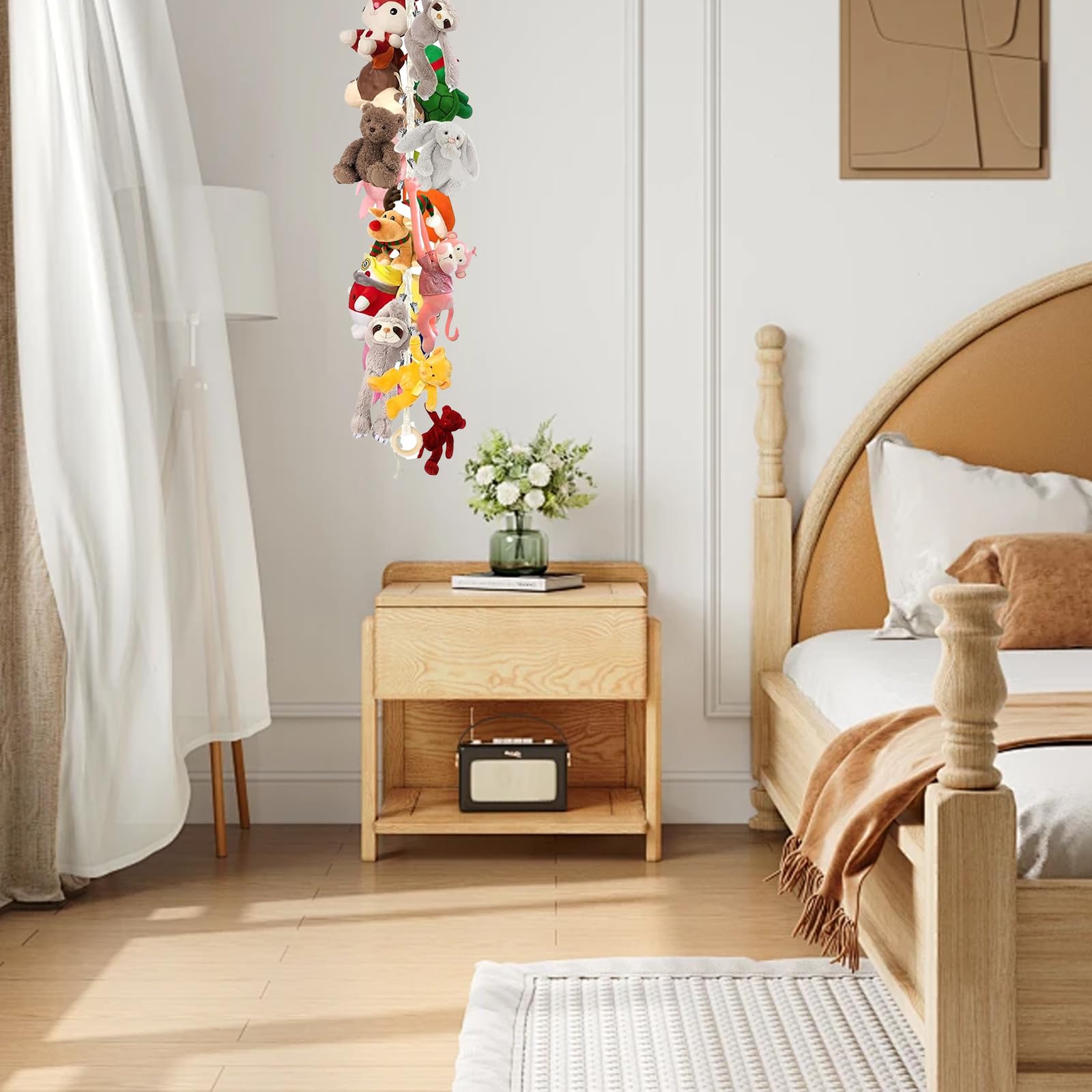 WUFANC Hangmat voor opslag, pluche, 2 stuks, speelgoednet, pluche opslag, boho, macramé hangmat, opslag, speelgoed voor kinderkamer, voor pluche dieren (beige