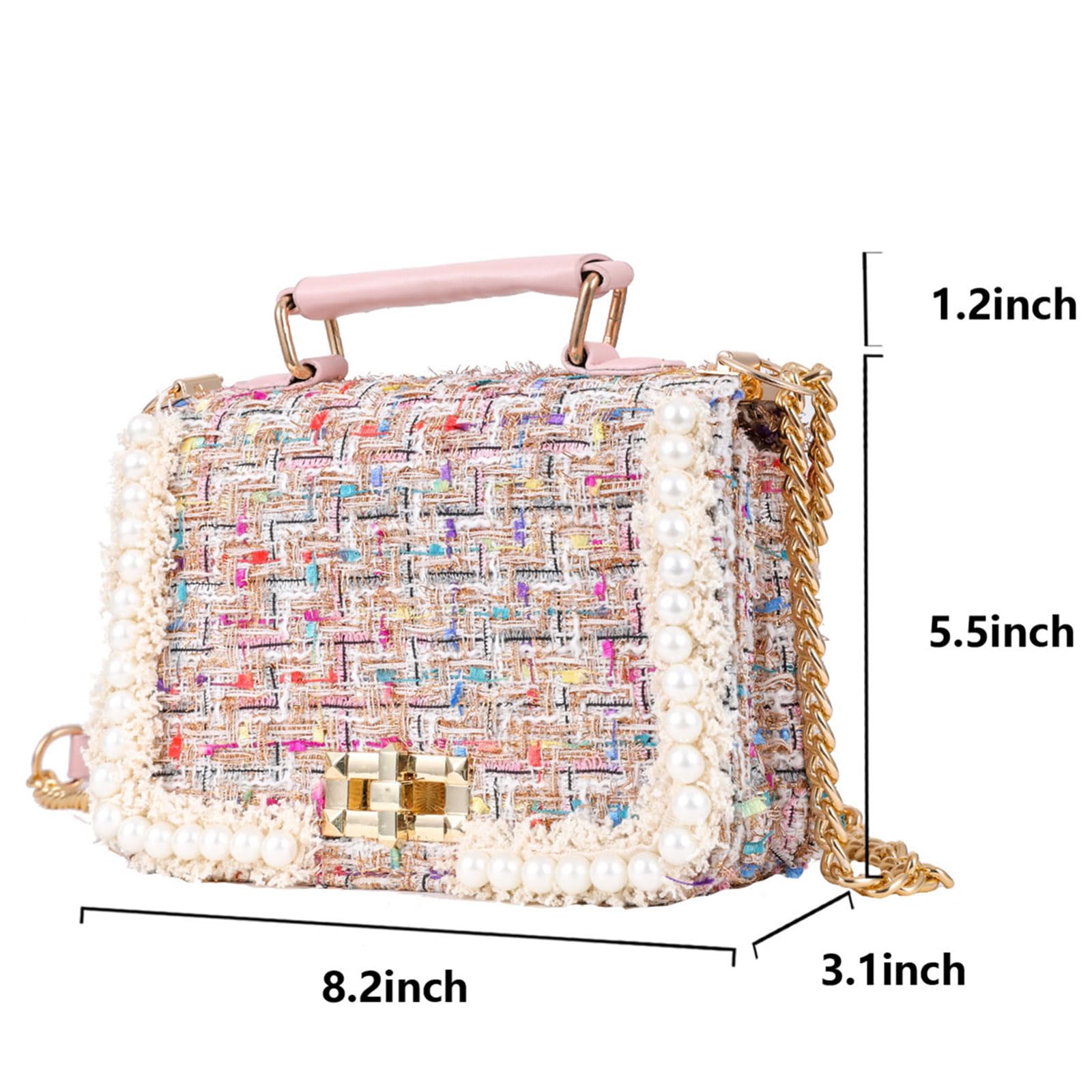 KERYHEBN Designer Crossbody Bags for Women Leather Quilted Shoulder Tweed Purses Clucth Small Top Handle Handbag Evening Bags (Pink1)