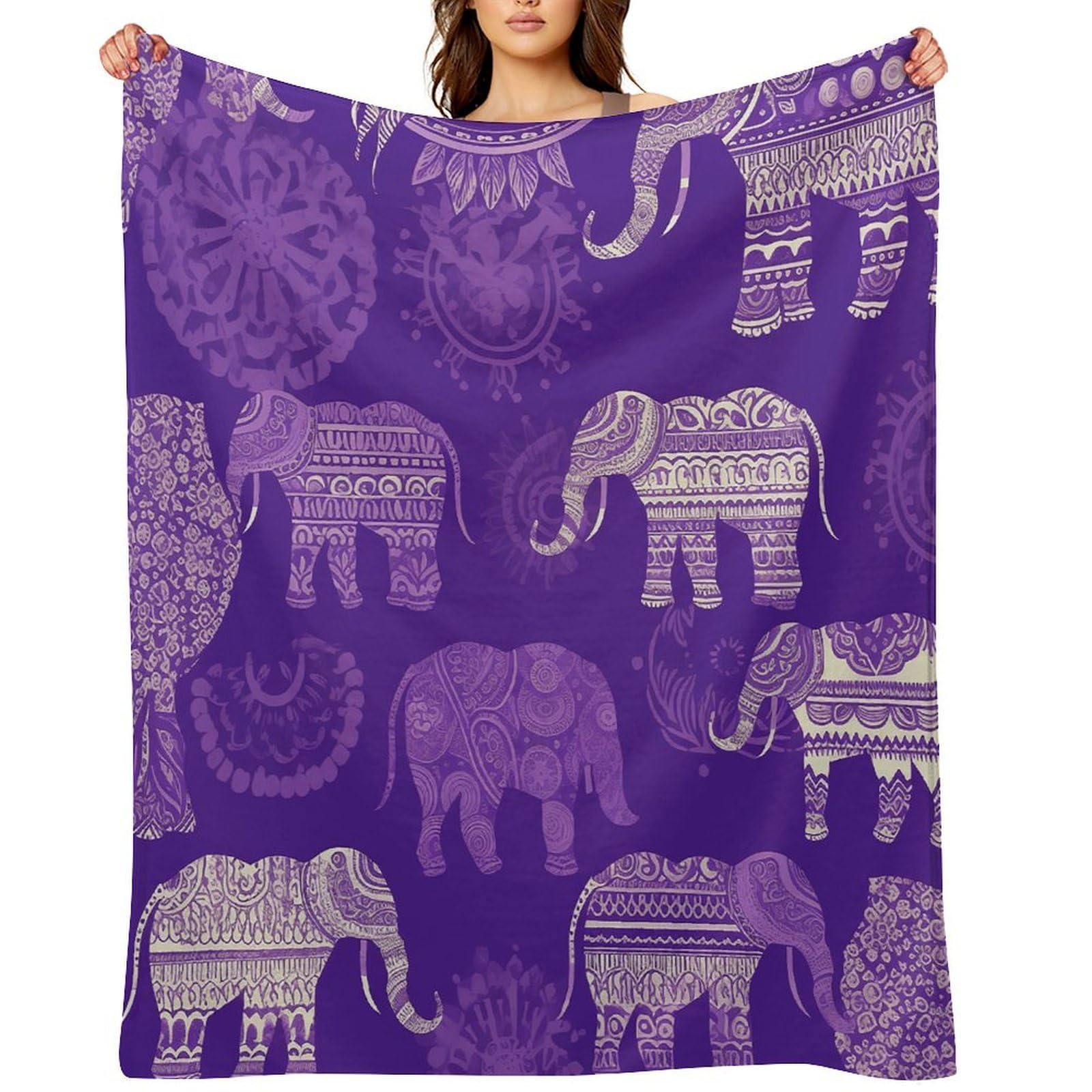 Purple Elephant Throw Blanket for Couch and Bed Super Soft Warm Lightweight Throw Blankets Cozy Fuzzy Flannel Blanket Personalized Decorative Blankets for Sofa Decor 60"x80"