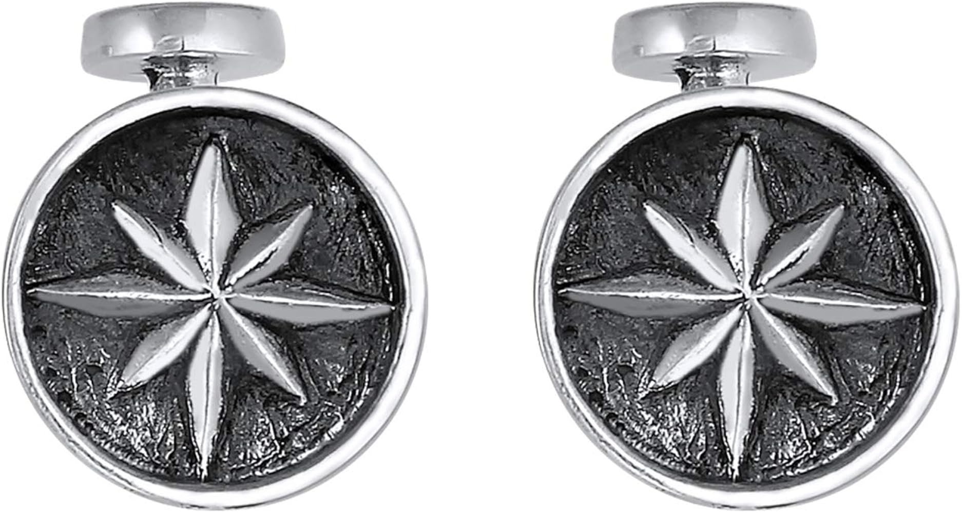 Accesorio Camisa Boda Regalo Hombre Gemelos Para Hombre Kuzzoi Diseño Brújula Vintage - Plata De Ley 925 Oxidada, Diámetro 15 Mm, Regalo Elegante Gemelos Marítimos Oxidados Kuzzoi