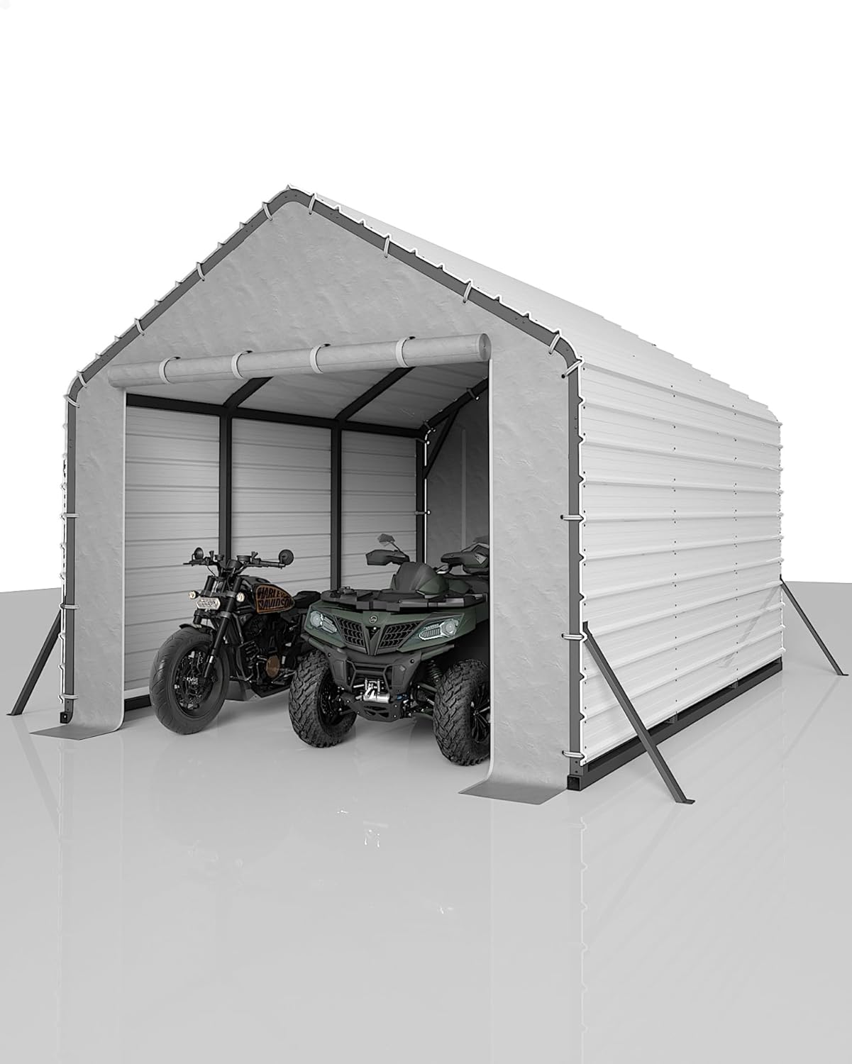 GarveeLife 13 ft x16 ft x11 ft Enclosed Metal Carport, Steel Heavy Duty Carport for All-Weather, Permanent Shelter for Cars, Motorcycles, ATV, or Boats, N.W. 660 LBS(multiple boxes)