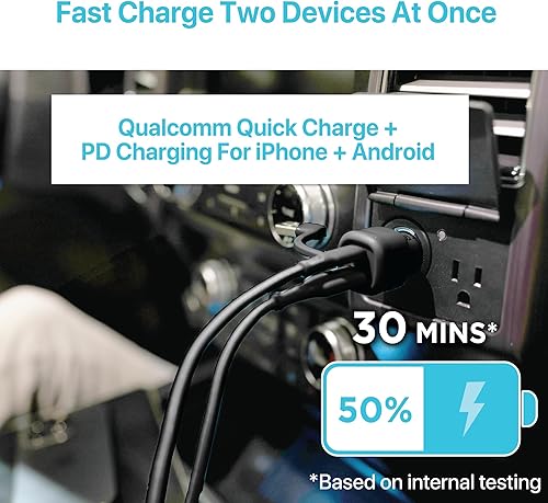 Miniatura 6 de BLACK+DECKER Cargador de coche USB C, compacto de 38 W de 2 puertos, cable tipo C a Lightning certificado Apple MFi, compatible con iPhone 15, 14,