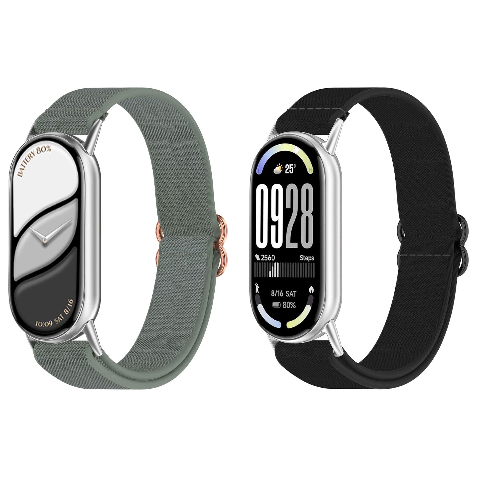 OUTPUTBT Elastisches Armband Nylon mit Metall Adapter Kompatible mit Xiaomi Smart Band 10/9/8 Armbänder Geflecht Sport Ersatzarmband für Mi Band 10/9/8 für Damen Herren