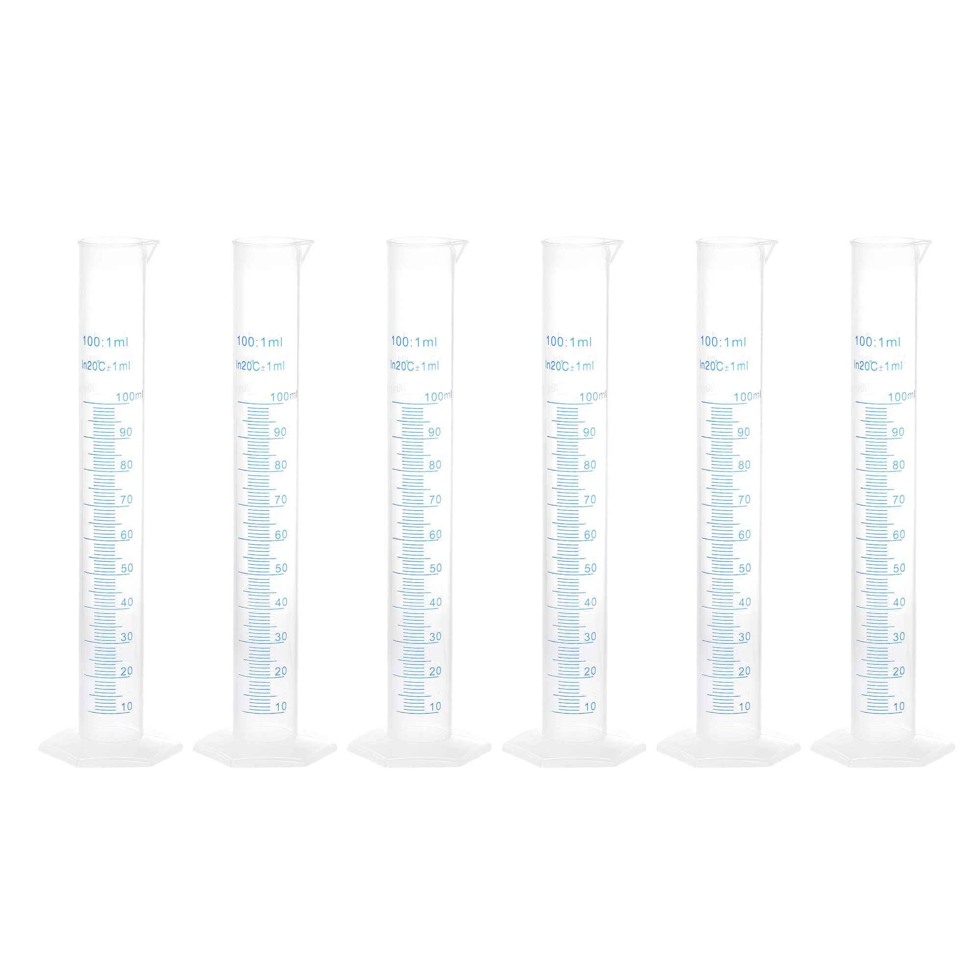 sourcing map Plástico Graduado Cilindro, 100ml Medición Cilindro, Ciencia Prueba Tubo Precipitados Vasos, 2 Caras Métrico Marcado, Transparente Hexagonal Base para Laboratorio Hogar 6uds