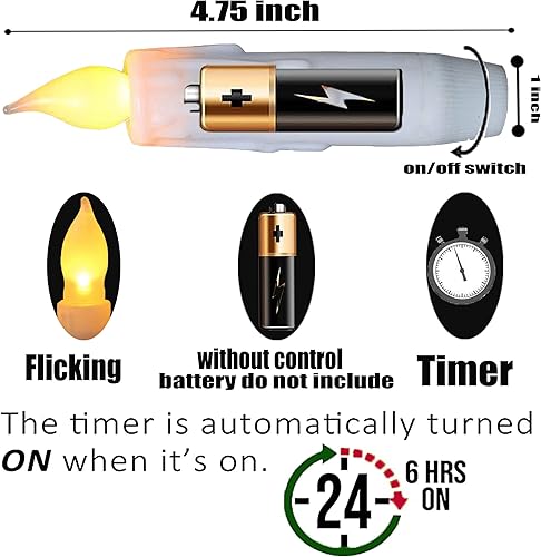 Miniatura 3 de LINCOUNTRY. Vela cónica corta blanca que funciona con pilas, sin llama, con temporizador, candelabros pequeños primitivos, llama parpadeante,