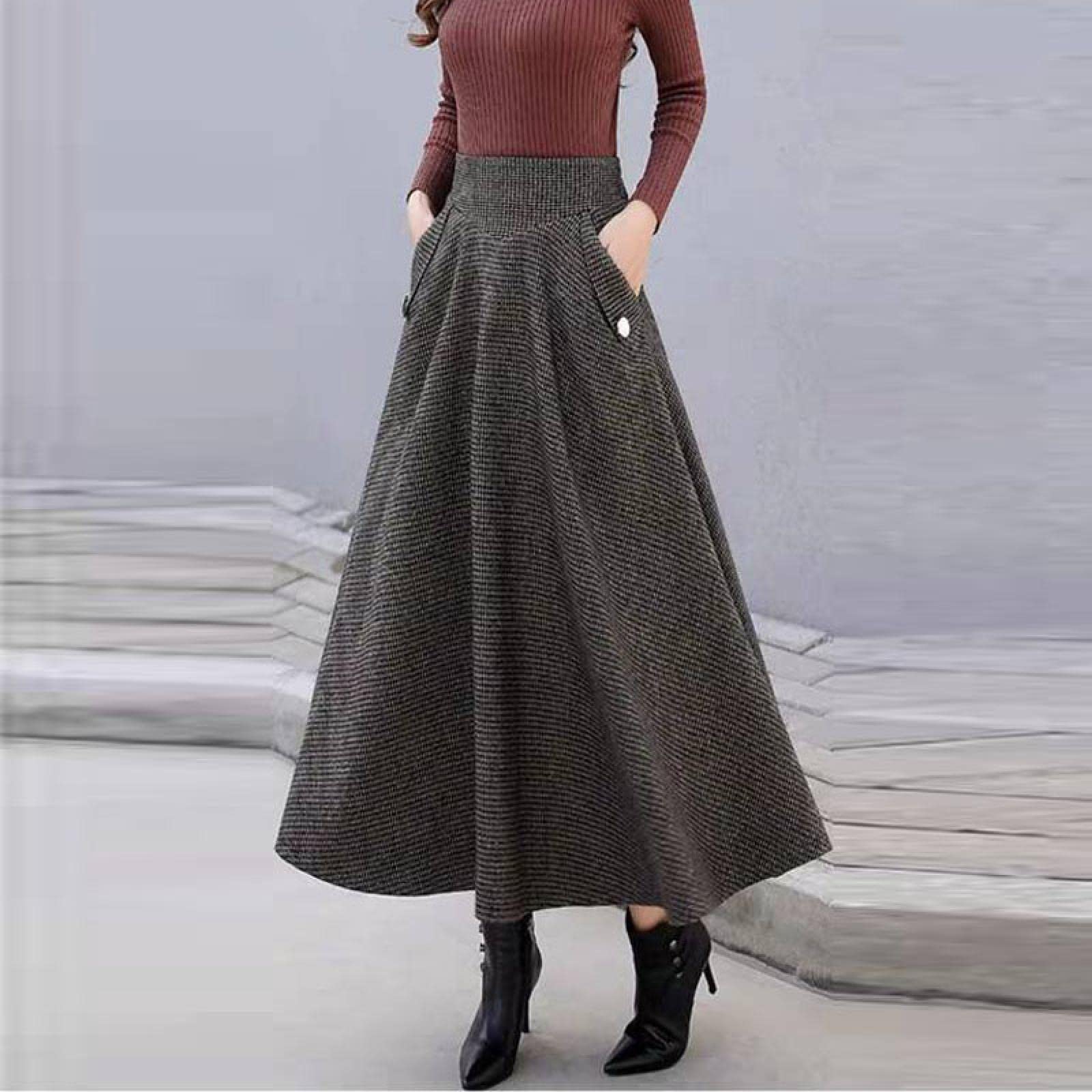 Jupe Midi Femme – Vintage – Taille M – Grise – Motif Géométrique – DN74