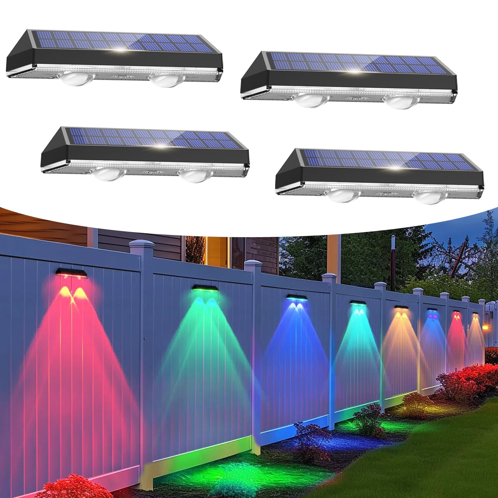 Auting Solar Wandleuchte aussen, 4 Stück Wasserdichte Solarlampen für Außen Garten Dekoration, Solarlampe für Terrasse, Garten, Wand，Stufen und Treppen, Warmweiß/Mehrfarbig Farbwechselnde