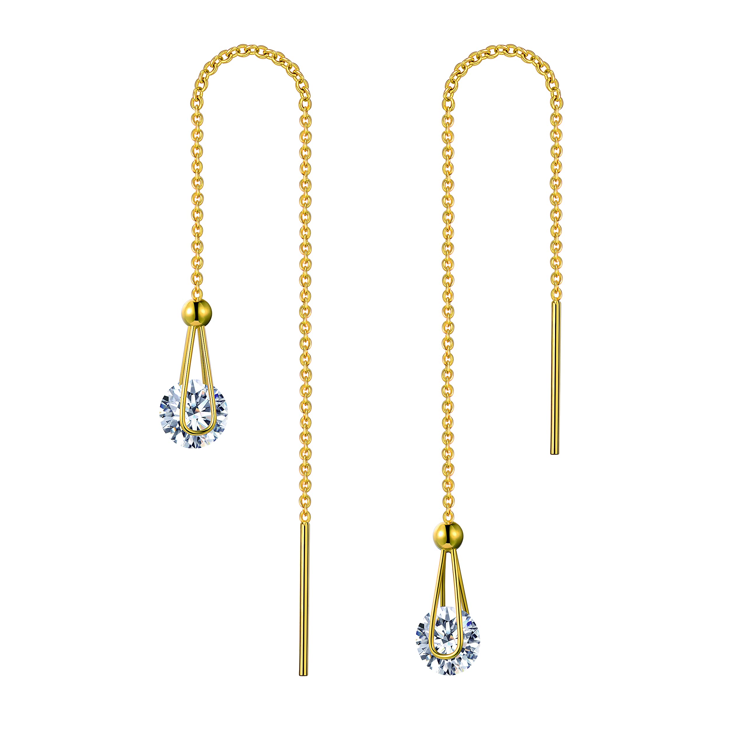 Kainier Drop Dangle Earrings CZ Tear Drop Style 14K Gold Plated Cubic Zirconia Thread Dangling Earrings for Women and Girls