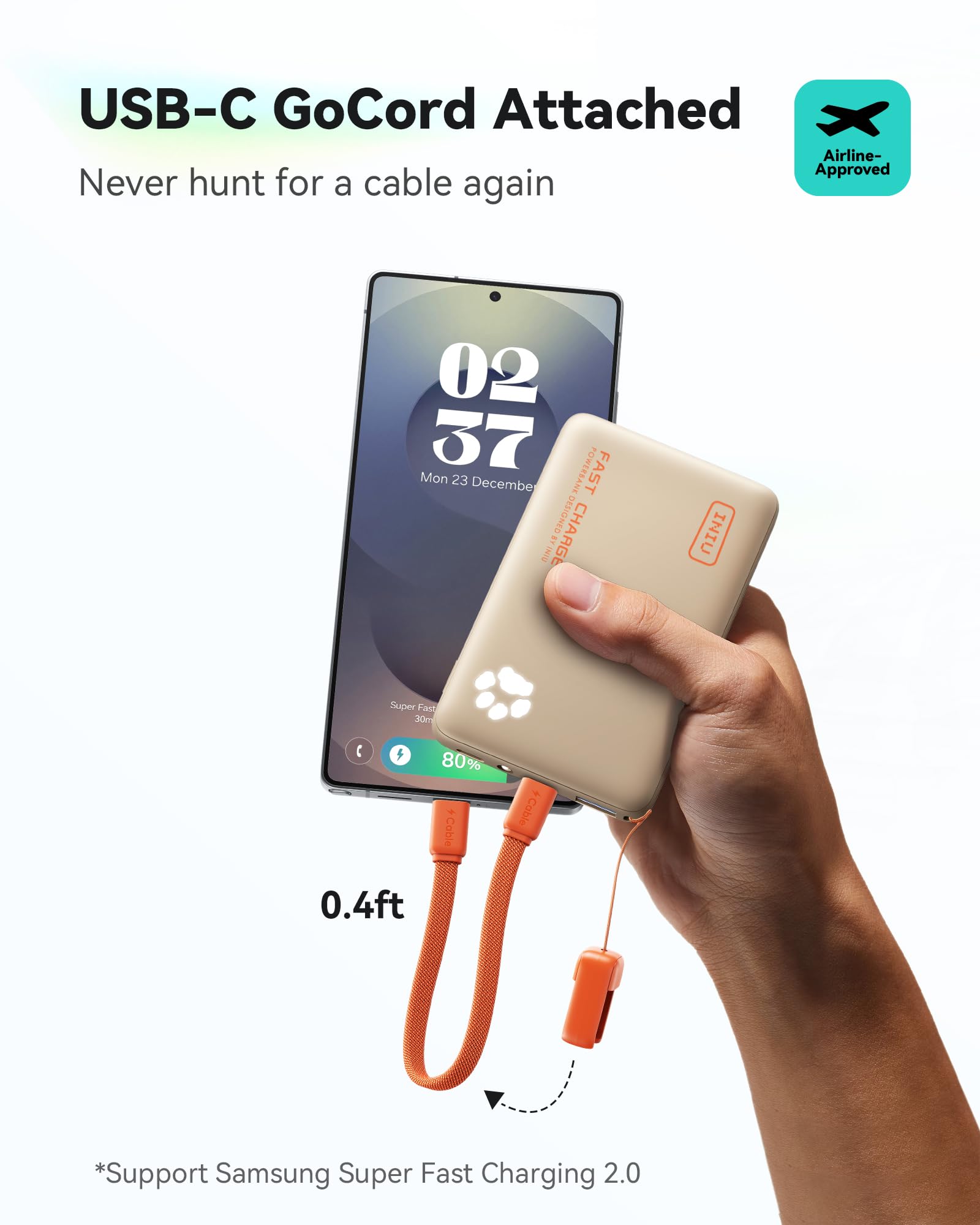 INIU Power Bank, powerbank 45 W, 10 000 mAh, najlżejszy i mały, ale mocny (USB C In& Out), PD3.0 zewnętrzne akumulatory do telefonów komórkowych z lampą błyskową, kompatybilne z iPhone 17 16 15 Pro