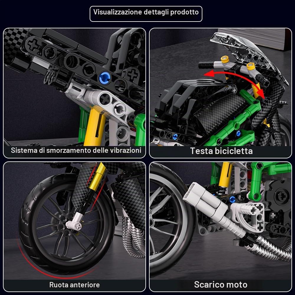 Mould King 23002 Tecnica H2R Blocchi di Morsetto Giocattolo Moto Race Super Blocchi di Costruzione Moto Compatibile con Altre Marche (639 Parti)