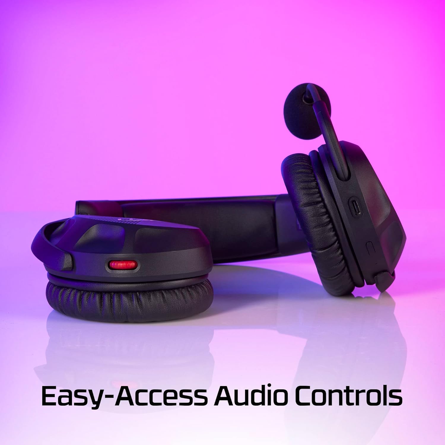 Close-up of the HyperX Cloud Stinger 2 Wireless Gaming Headset showing easy-access audio controls