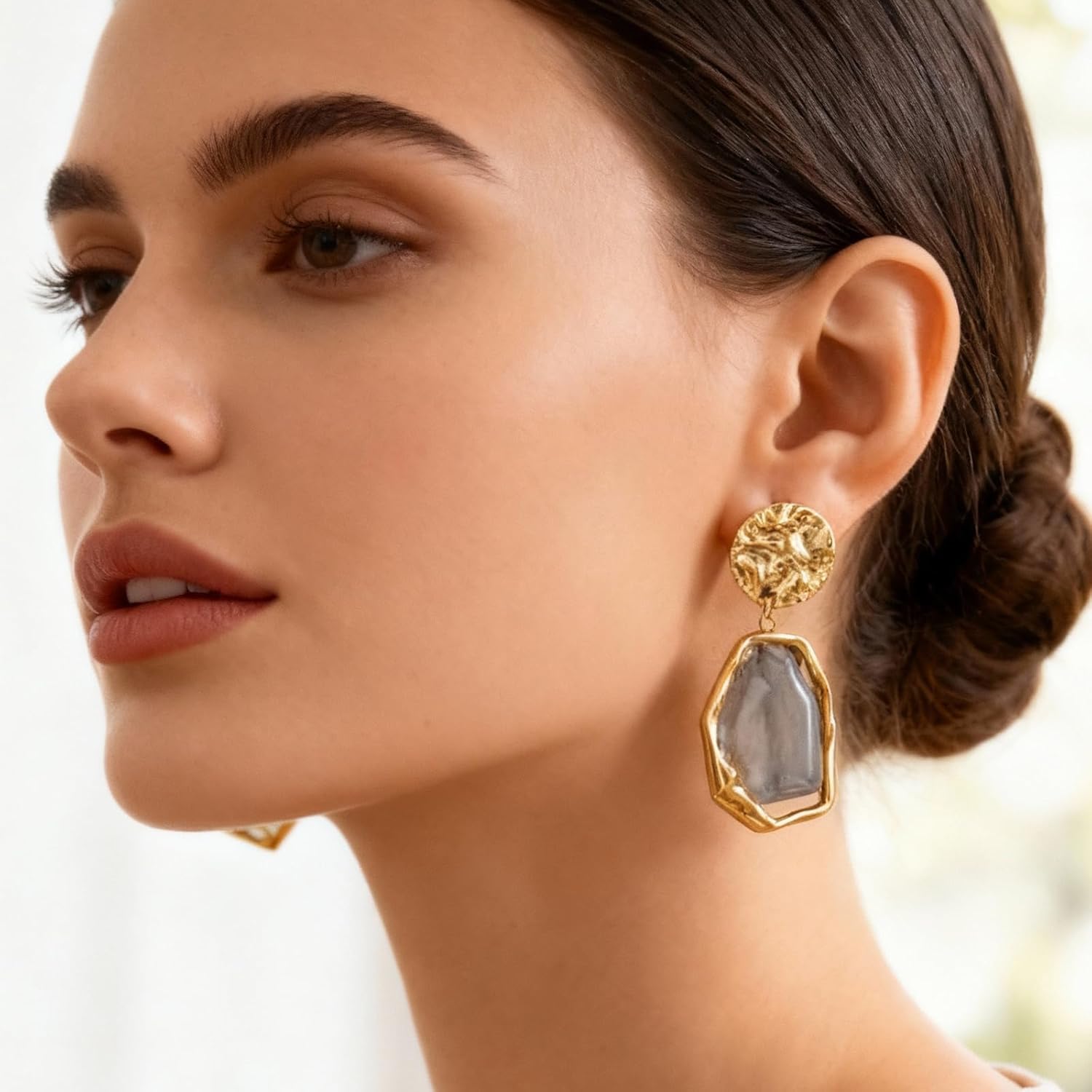 Gold Statement Earrings Vintage Brown Earrings Crystal Dangle Earrings for Women Vintage Jewellery Gold Jewelry Outfits Accessories - Image 3