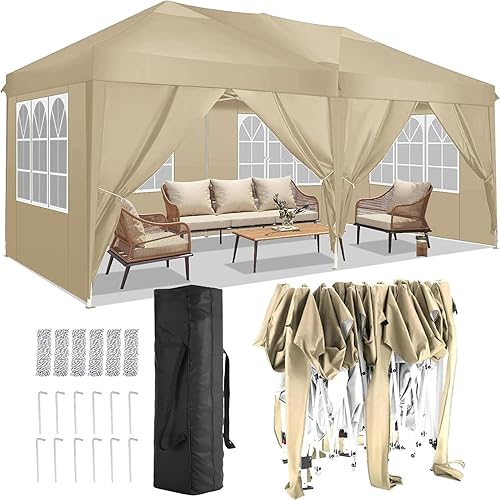 Miniatura 11 de COBIZI Tienda de campaña desplegable de 10 x 10 pies con 3 paredes laterales, tiendas de campaña para fiestas, bodas, patio trasero, impermeable, al