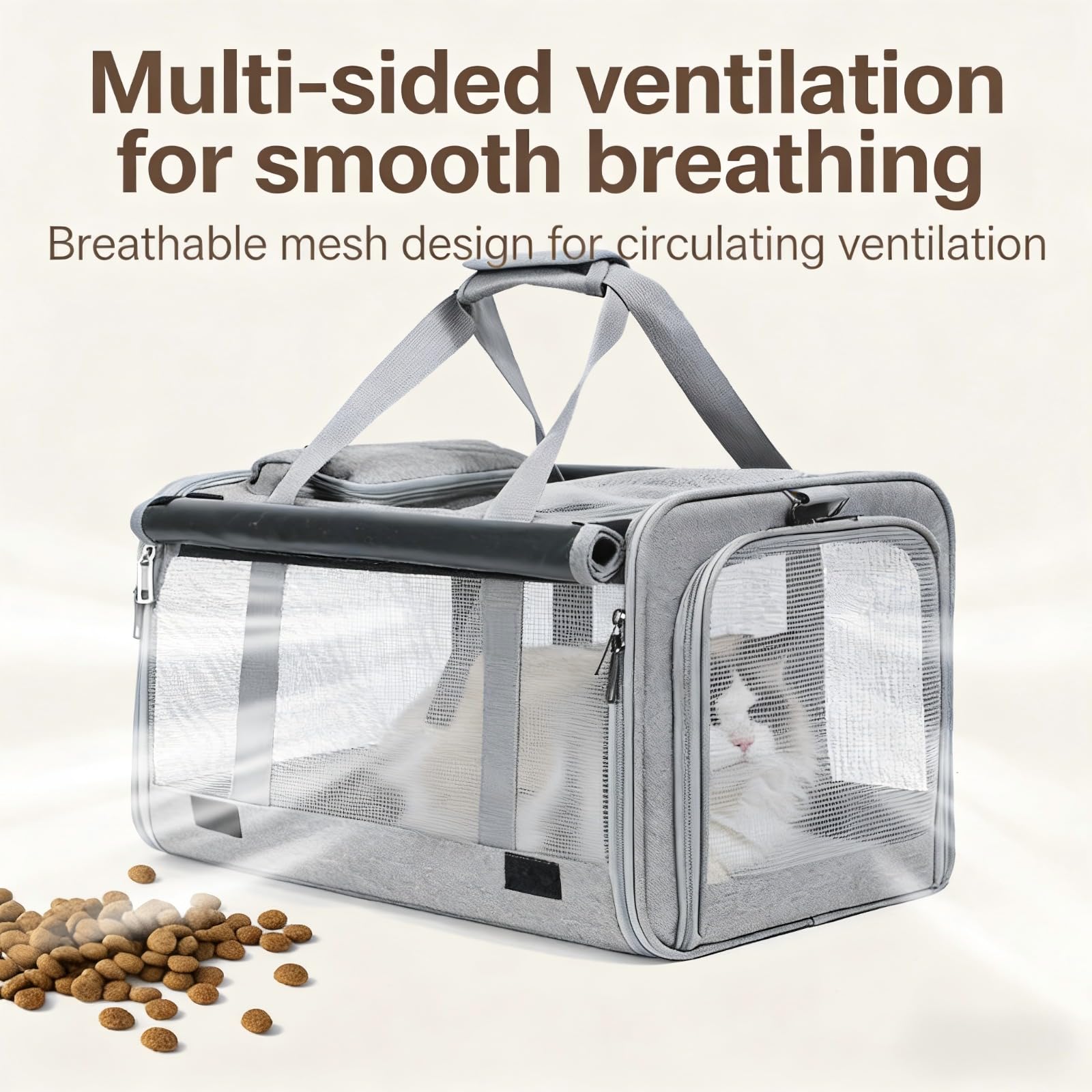 Transportín Plegable Transpirable para Perros Y Gatos 48x30x30 Cm Bolsa De Viaje con Correa Ajustable (Beige)