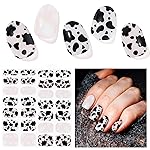DUKASOU Semi Cured Gel Nail Strips, Black White | 28 pcs Gel Nail Strips Work with Any UV Lamp, Salon Quality UV Nails Stickers, Easy to Apply for Home Nails DIY