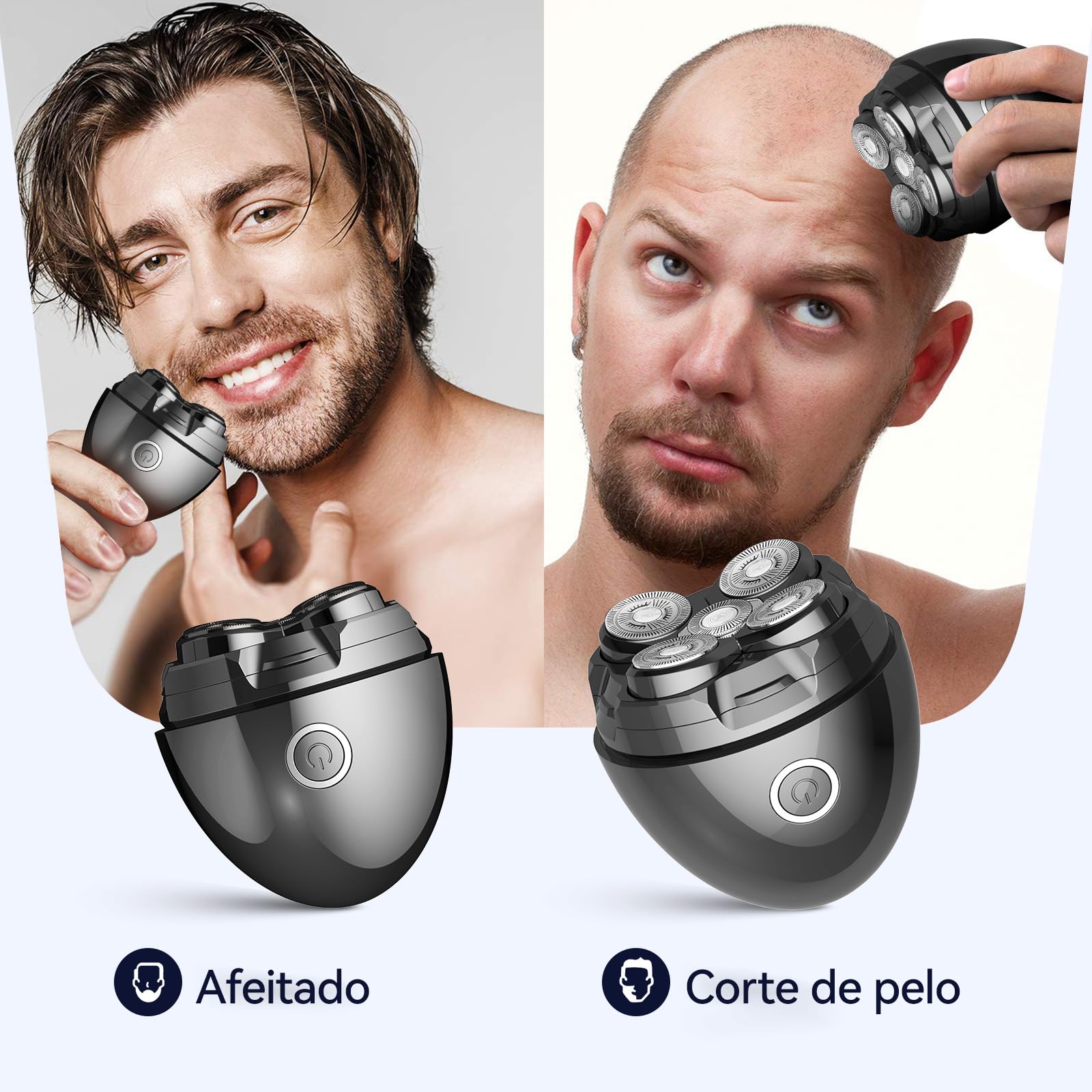 Afeitadora Cabeza Hombre, Maquina Afeitar Cabeza Magnético 5D Cabezales Flotantes Afeitadora Cabeza Uso Seco y Húmedo IPX7 Impermeable 120 Mins de Uso Usb-C Recargable