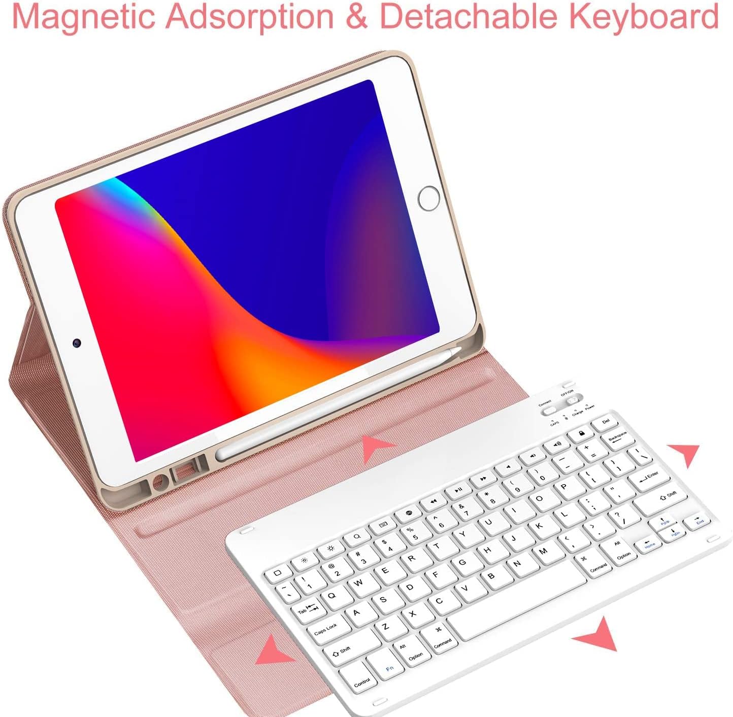 CHESONA Keyboard Case for iPad 9th Generation 2021 10.2 Inch, Detachable Wireless with Pencil Holder Stand Folio Keyboard Cover for iPad 9th Gen/8th Gen/7th Gen 10.2" (Rose Gold)