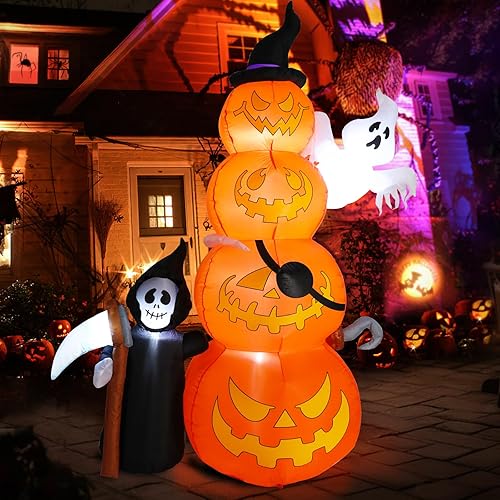 Decoraciones inflables de Halloween de 8.5 pies de alto para exteriores, calabazas inflables gigantes con fantasma y parca inflable de Halloween con disponible en Yaxa Peru