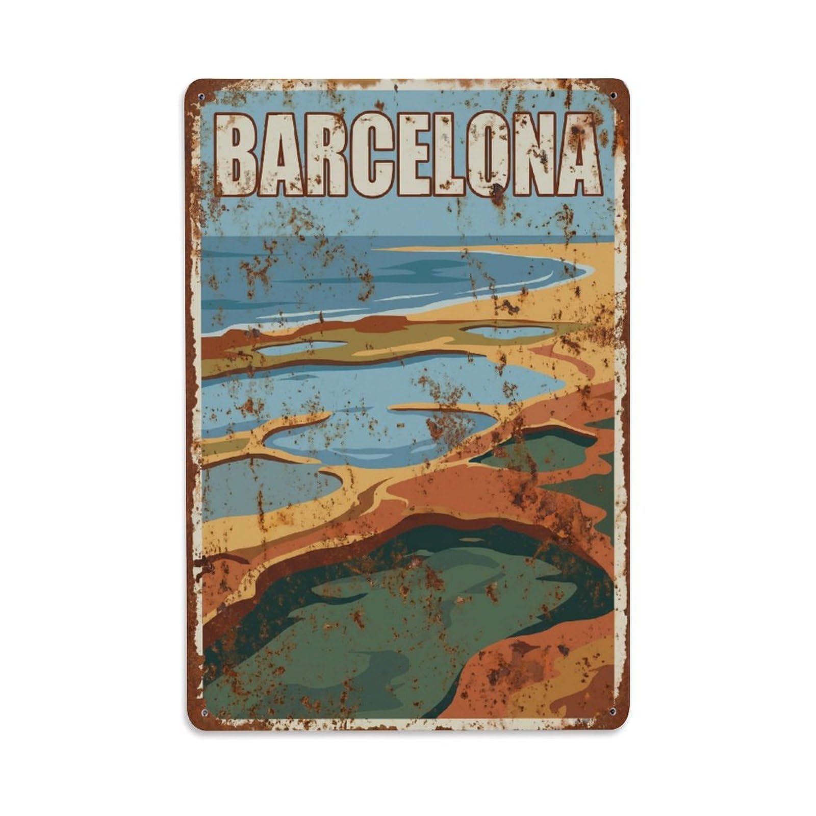 Vintage Travel Lagoons Spain Coastal Metal Tin Sign