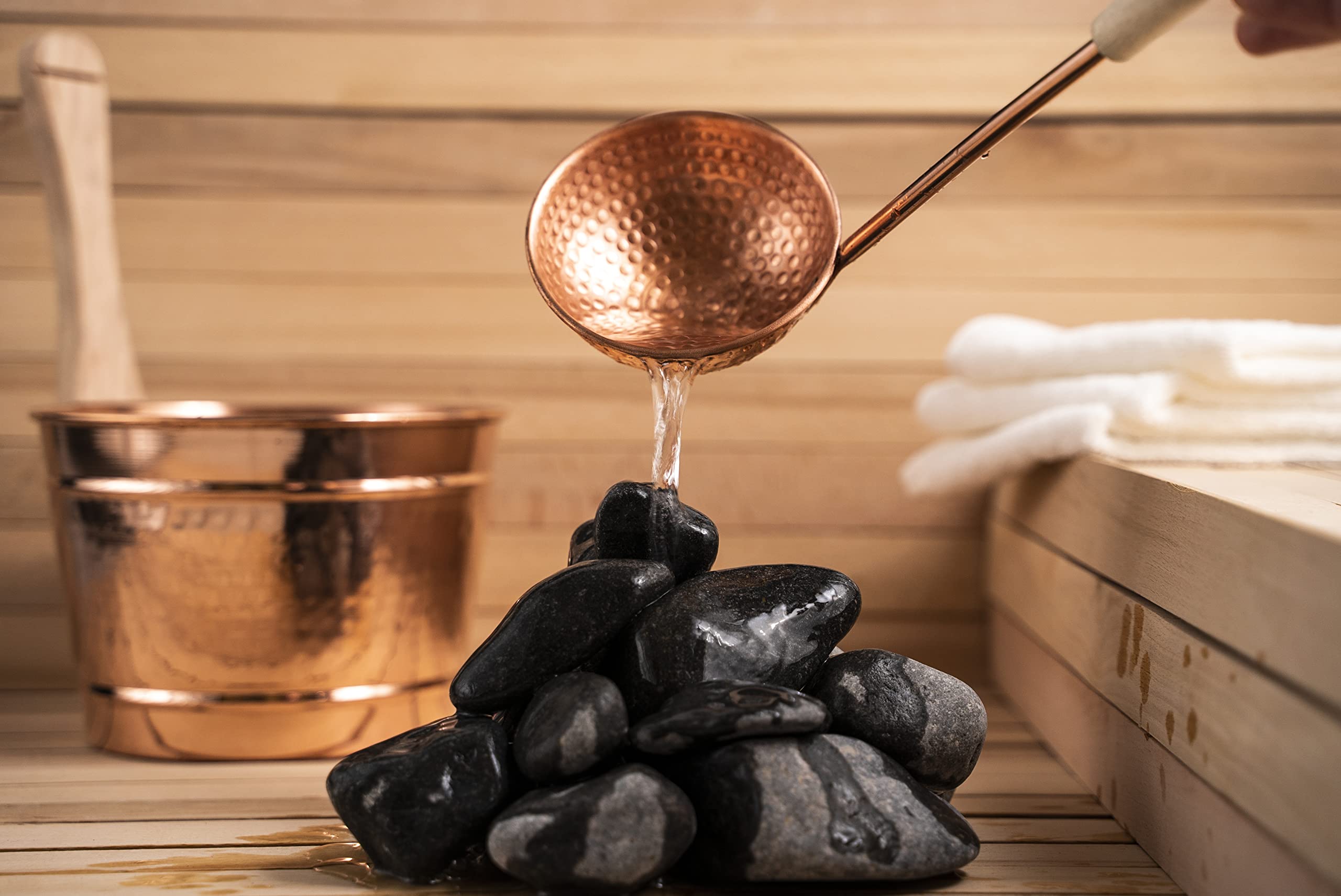 Ensemble seau et louche faits à la main 100 % cuivre massif | Accessoires de spa en cuivre martelé | Accessoires de hammam turc