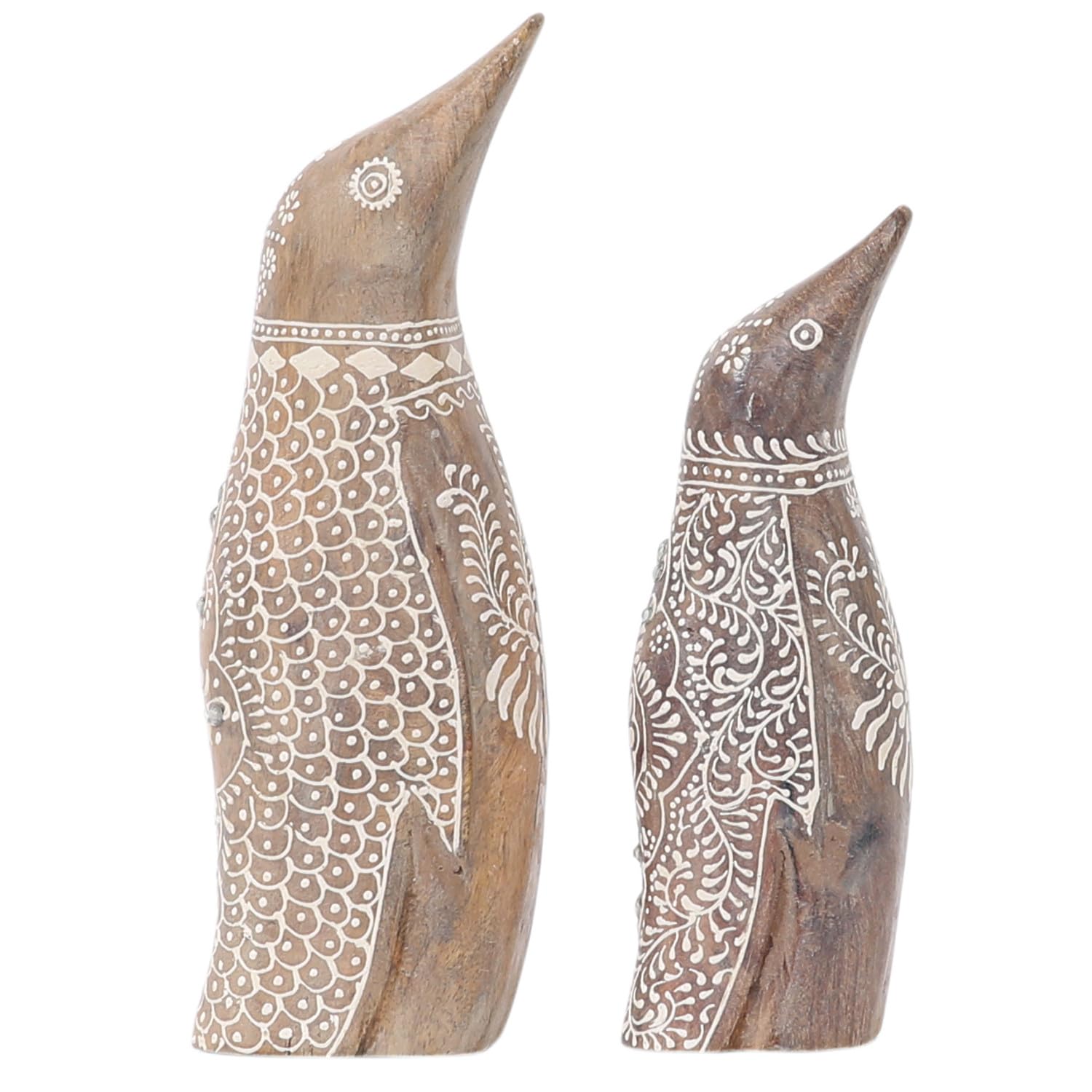 2er Set Boho Tierfigur Pinguin handgefertigt aus Holz 25 cm Dekoration