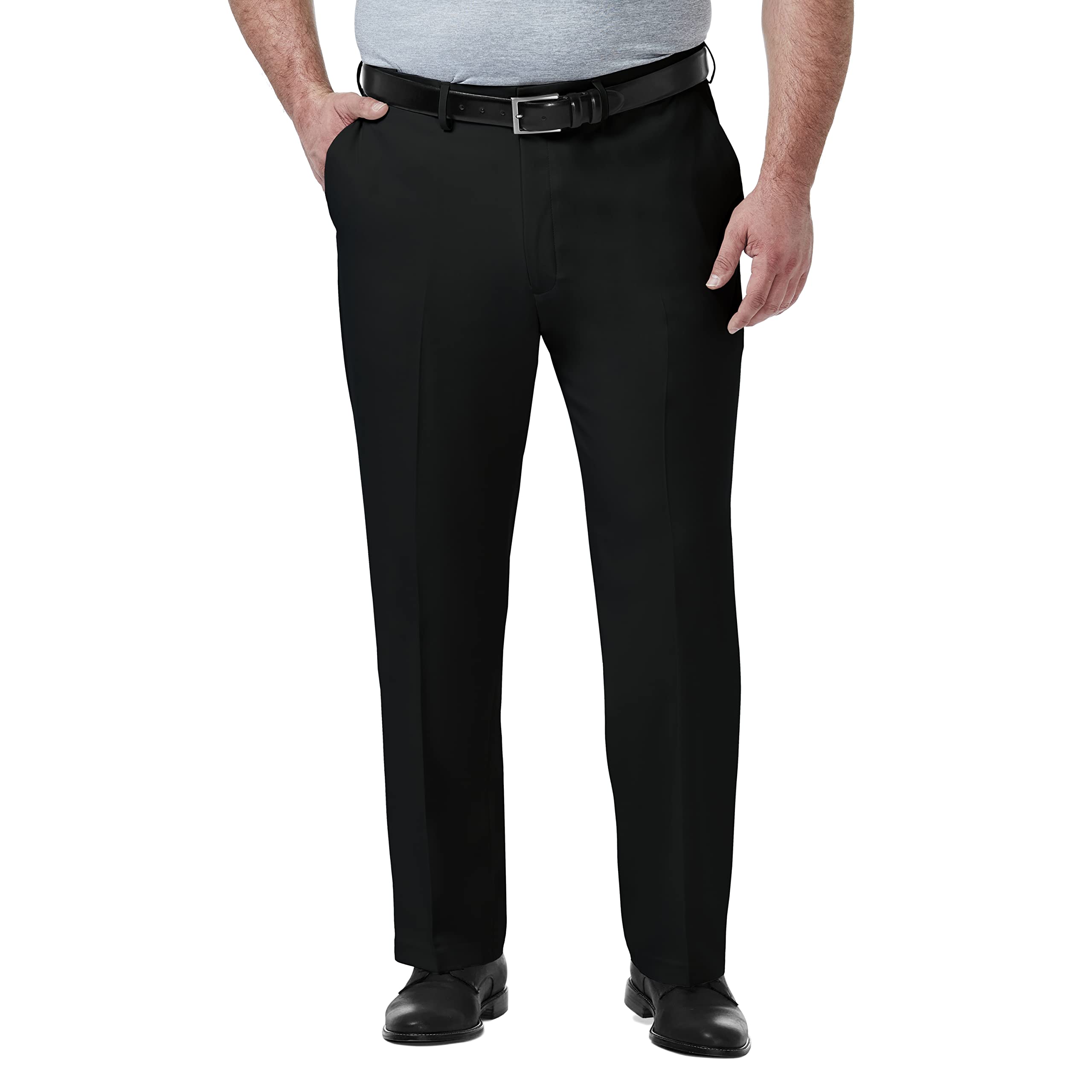 Haggar mens Big & Tall Premium Comfort Classic Fit Flat Front Dress Pants, Black, 44W x 29L US