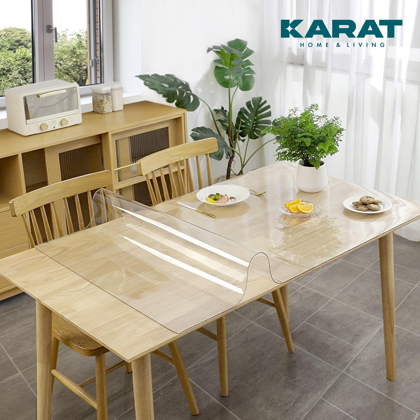 KARAT Protector de mesa transparente con borde recto, mantel a medida, tamaño a elegir, lámina protectora transparente, protector de mesa (cristal, ancho 60 x largo: 60 cm)