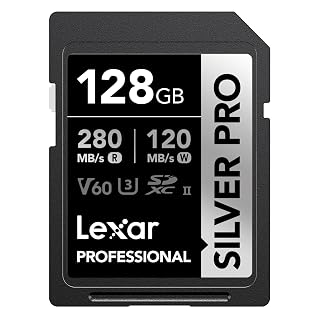 Lexar Professional Silver PRO 128GB SDXC UHS-II Memory Card, Up to 280MB/s Read, 120MB/s Write, V60 U3, High-Speed SD Card for Professional Cameras, DSLR, Mirrorless Camera, 4K Video & Photography