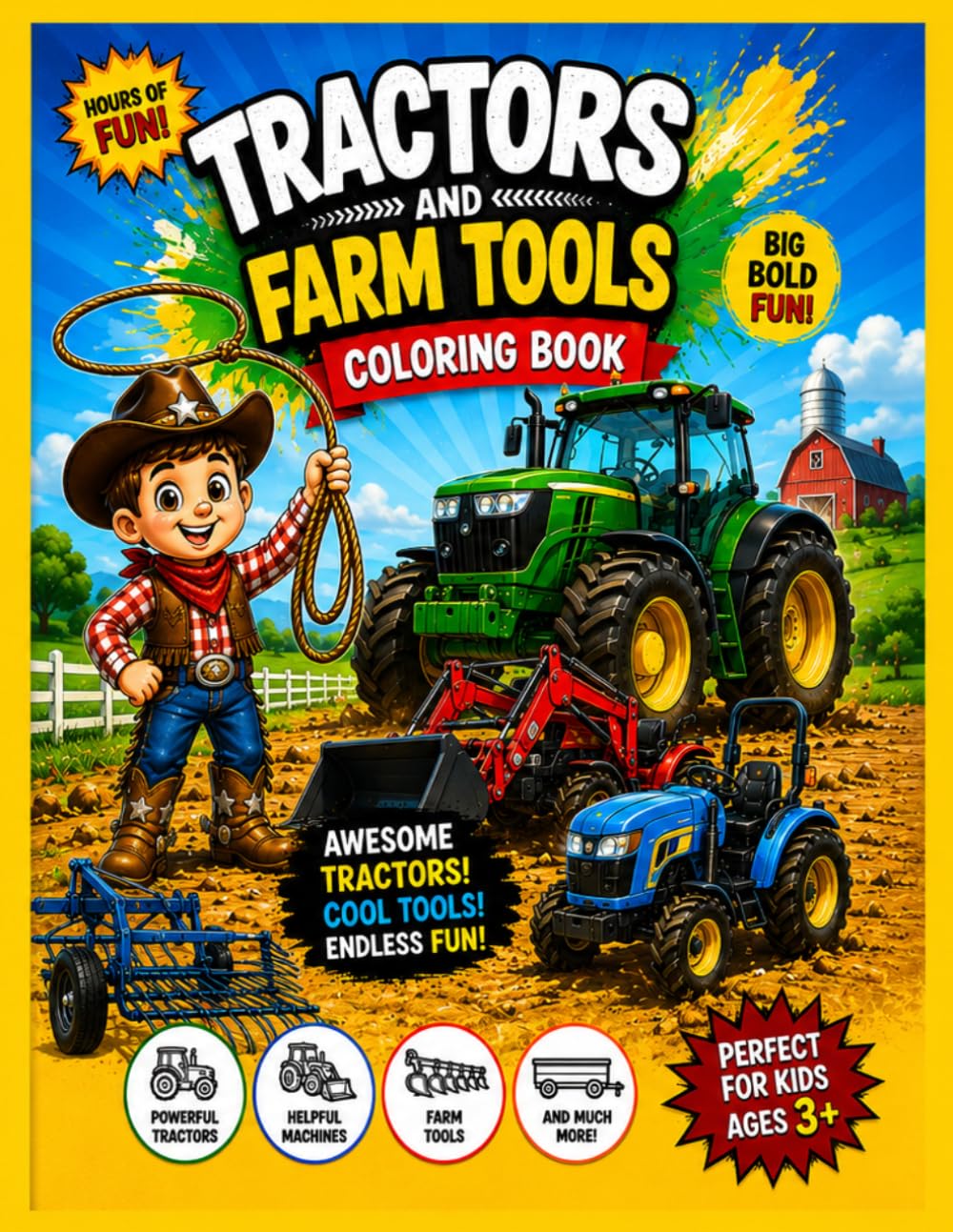 Tractors and Farm Tools Coloring Book