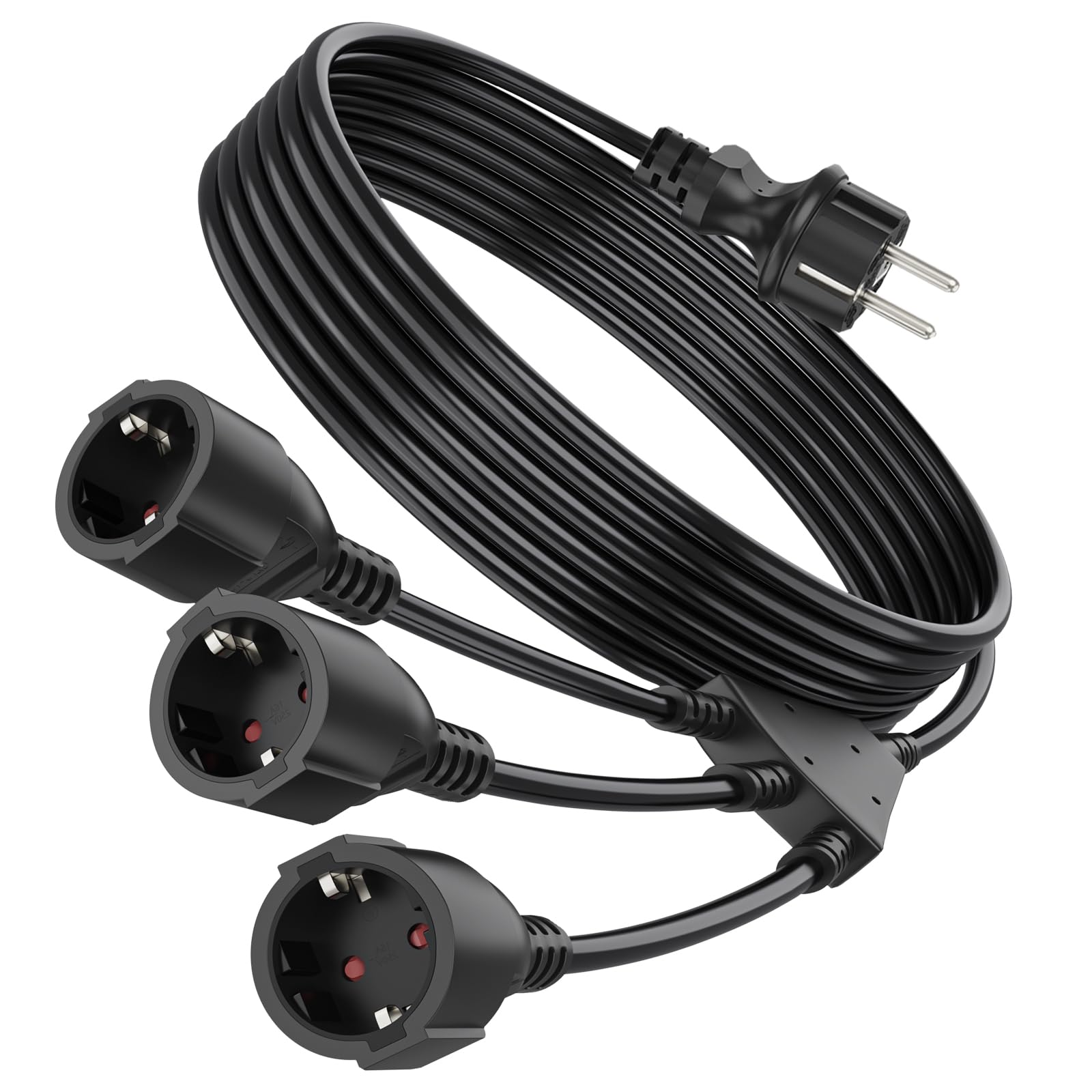 Schutzkontakt Verlängerungskabel, Steckdose Außenbereich für Doppelstecker 3 Fach, 3x1,5mm² Kupfer, 250V/13A, Wasserdicht IP44 für draußen Haushalt, Büro, Garten, 10M Schwarz