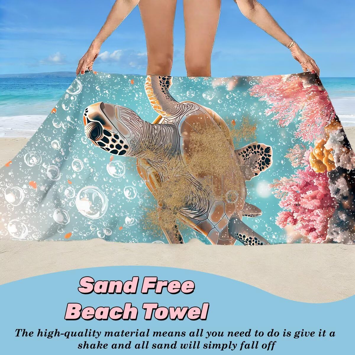 Ręcznik plażowy z mikrofibry, zestaw 2 dużych ręczników kąpielowych 100x220 cm, szybkoschnący ręcznik kąpielowy z żółwiem morskim, ręczniki plażowe, delikatne ręczniki z mikrofibry Sport-5150