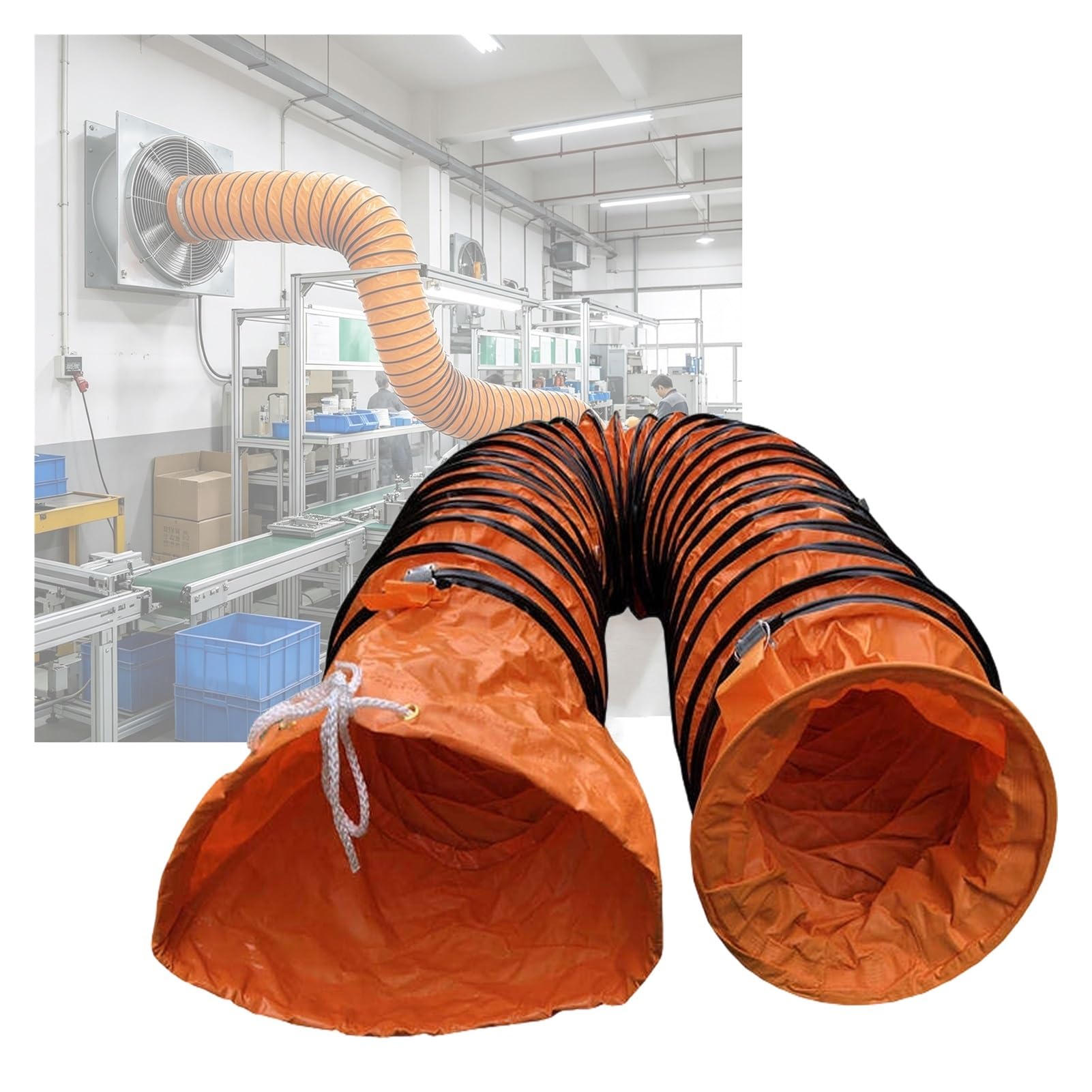 Tubo Flessibile PVC,Condotto Scarico Portatile | Maglia 0,36mm Inti-strappo Con Cavo Acciaio. Coulisse Aggancio. Per Alte Temp Fino 120°C.(L5m/16.4FT,Id(A)800mm/31.4in)